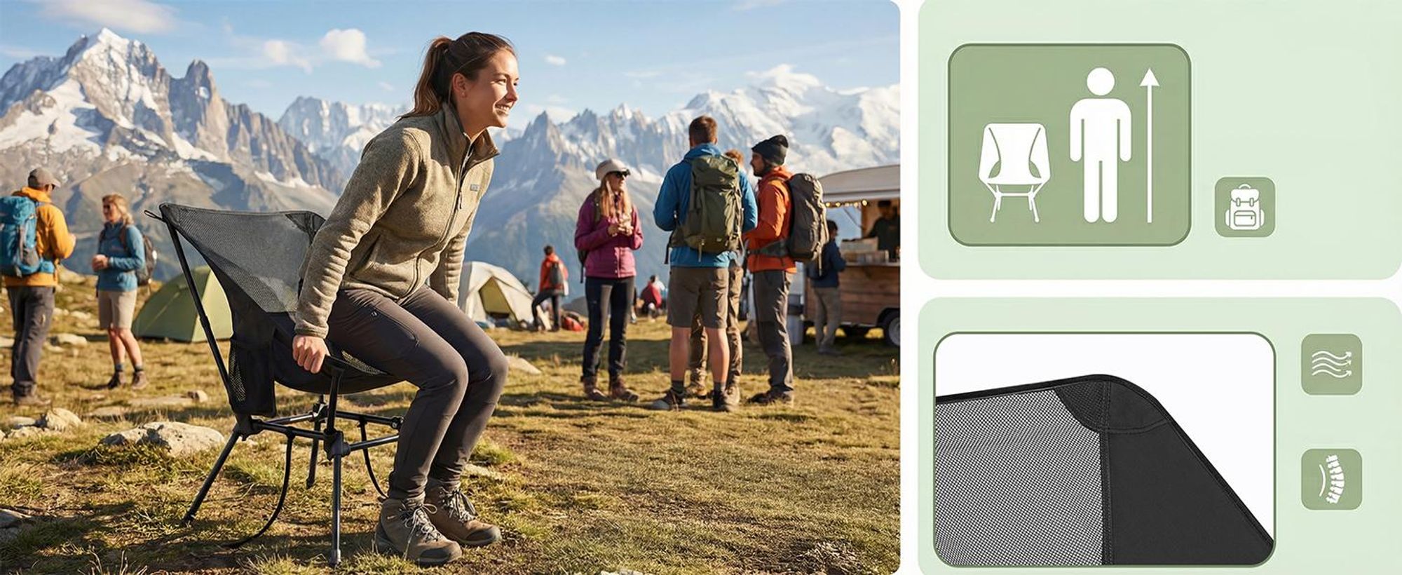 SONGMICS Campingstühle Set, höhenverstellbar, 2 Outdoor Klappstühle mit Stahlrahmen, Tragkraft 150 kg, mit 2 Taschen, für Reisen und Camping, schwarz