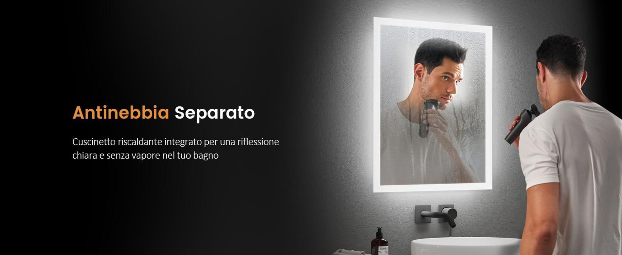 Specchio da bagno EMKE LED 60x80 cm con illuminazione e antiappannamento, specchio da parete con interruttore meccanico Specchio da bagno 3000K/6500K Colori della luce