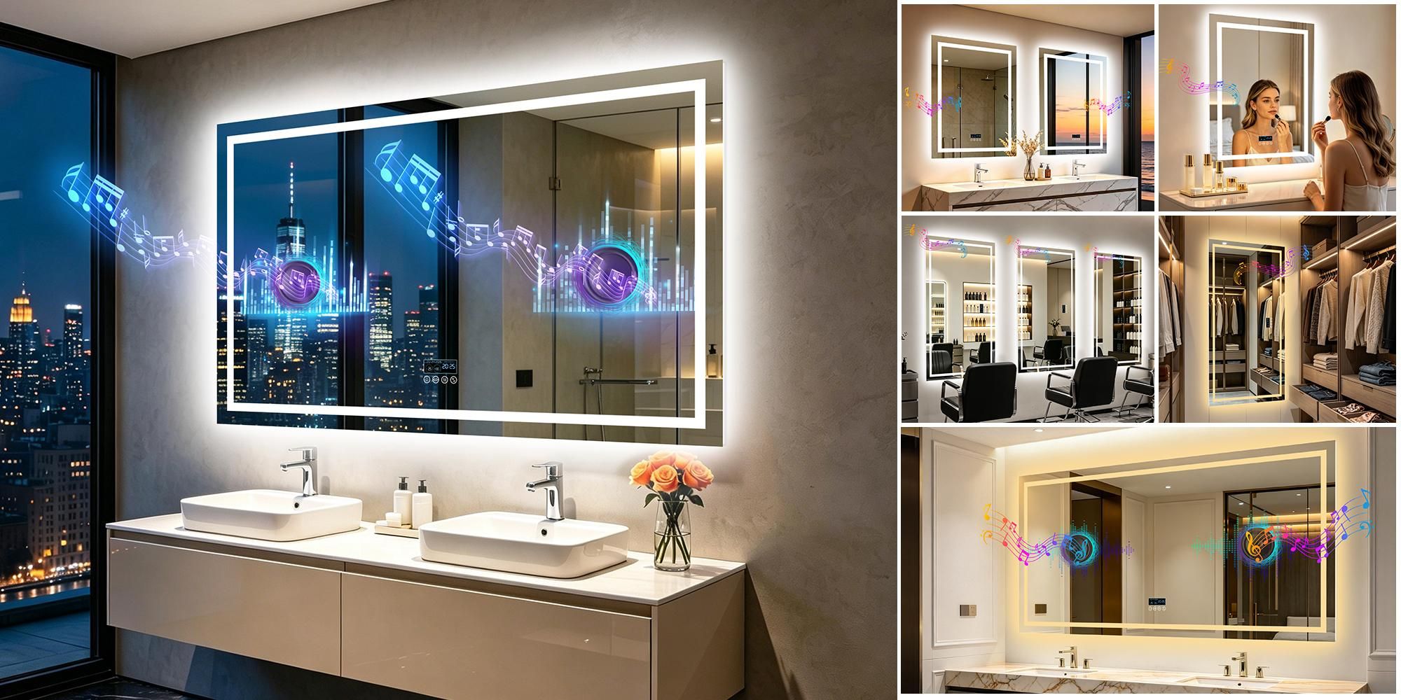 WISFOR LED Badspiegel mit Bluetooth 160 x 80 cm, Großer Wandspiegel und Ganzkörperspiegel mit Uhr, Anti-Beschlag, Speicherfunktion, IP66