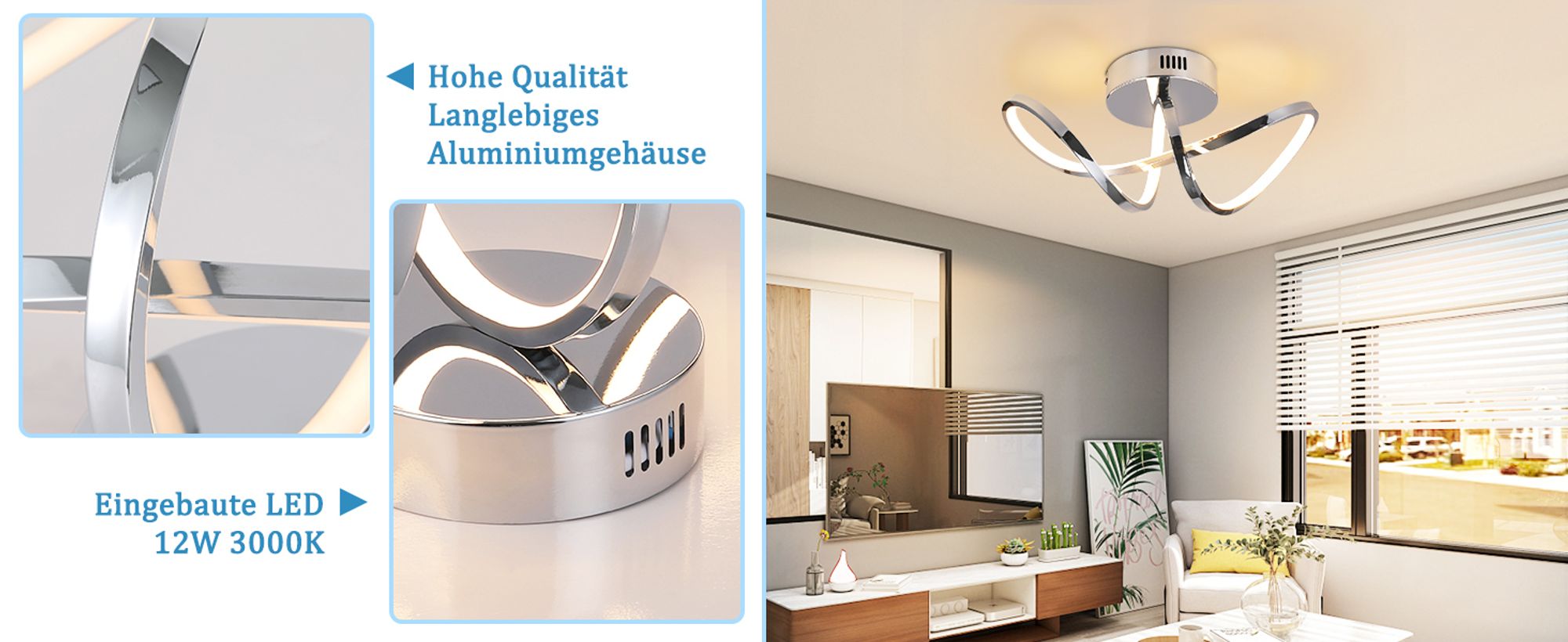 ZMH LED Deckenleuchte 12W Deckenlampe Wohnzimmer Modern Chrom Wohnzimmerlampe Innen Küchenlampe 3000K Warmweiß Deckenbeleuchtung für Schlafzimmer