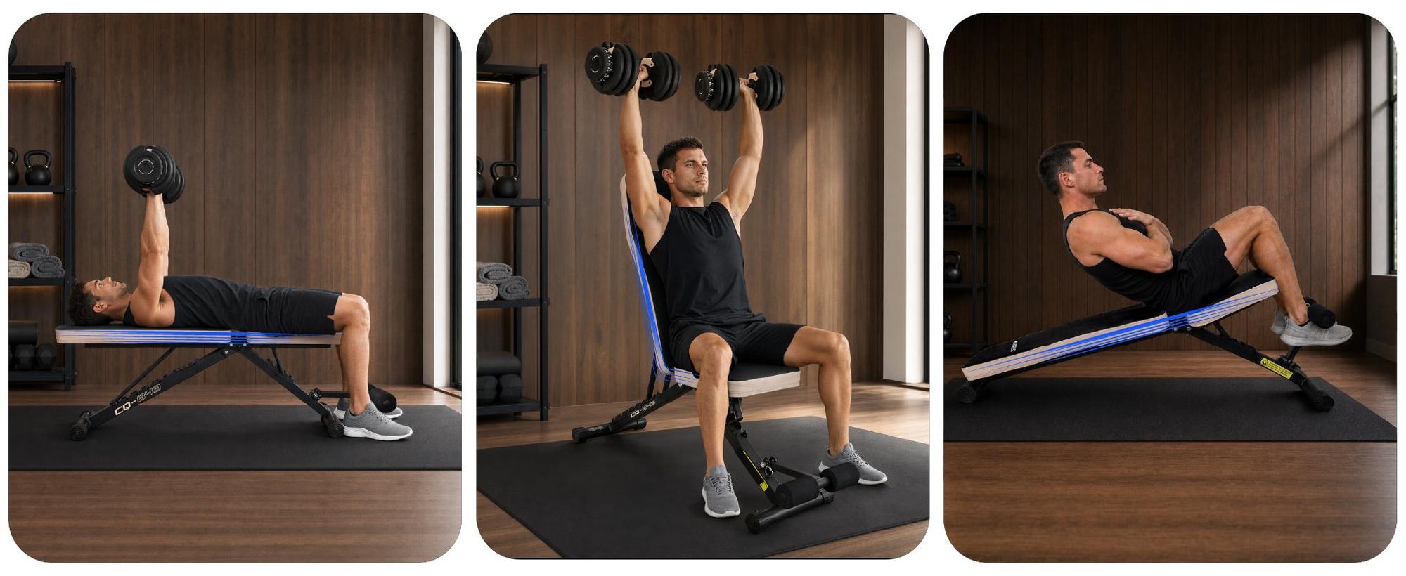 URBOGYM CQ-843 klappbare Hantelbank, Rückenlehne 8-fach, Sitz 4-fach verstellbar, bis 200 kg belastbar