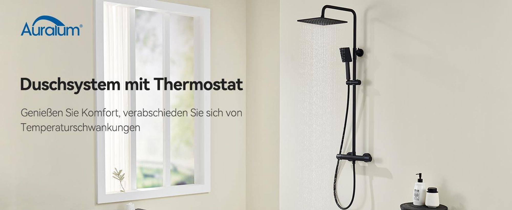 Duschsystem mit Thermostat Duscharmatur Regendusche Duschset Handbrause Dusche Schwarz