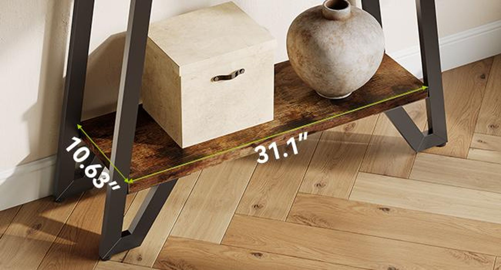 Tribesigns Konsolentisch mit geometrischem Metallrahmen, 103 cm rustikales Braun Eingangstisch, 2-stöckig, Industriell, Flur-Sofatisch, Wohnzimmer