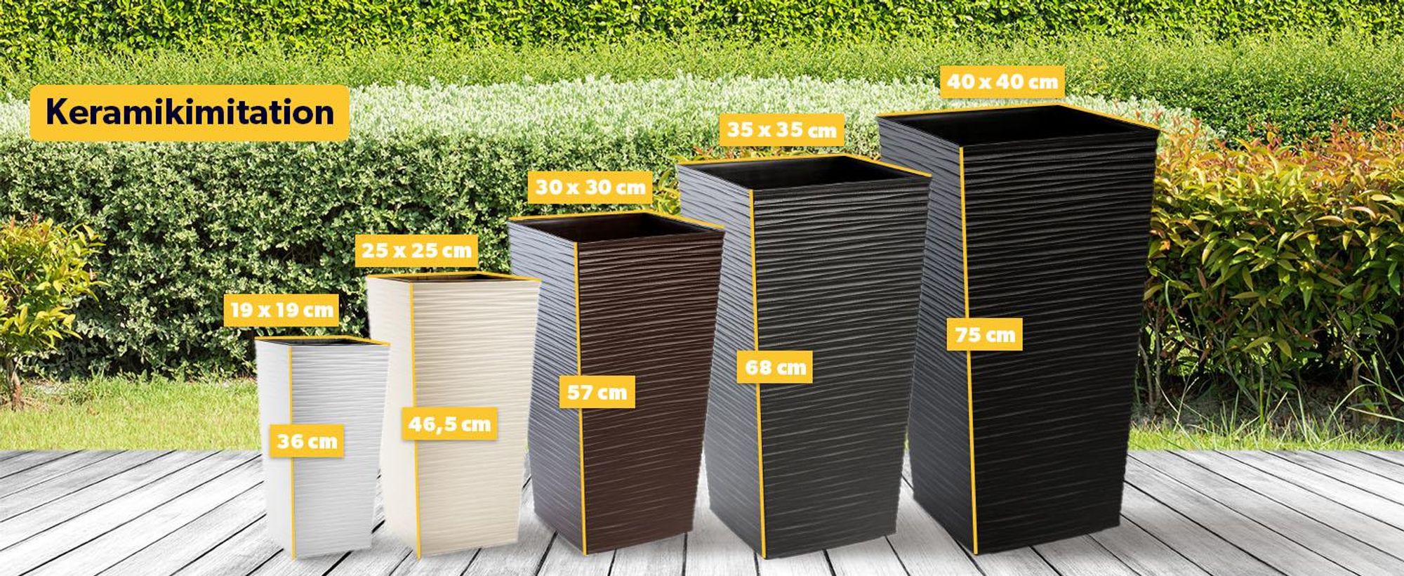 KADAX Blumentopf Set, Blumenkübel aus Kunststoff "Tuluza", Innen- und Außenbereich, Grafit, 3er Set