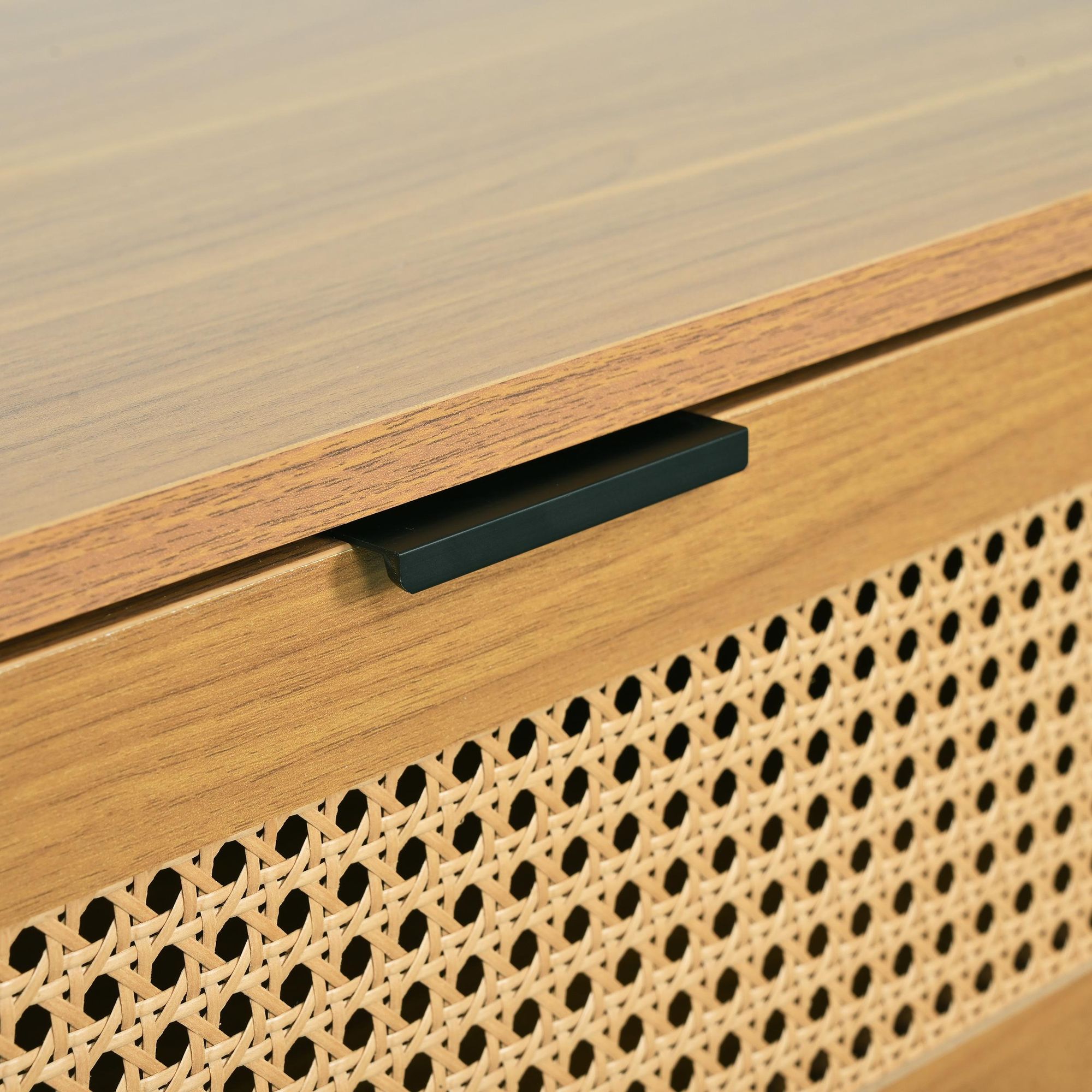 Merax Kommode Sideboard mit 6 Schubladen und Massivholzbeine, Sideboard Rattan geflecht, Schubkastenkommode Holz Wohnzimmerschränke 120x40x76.5cm