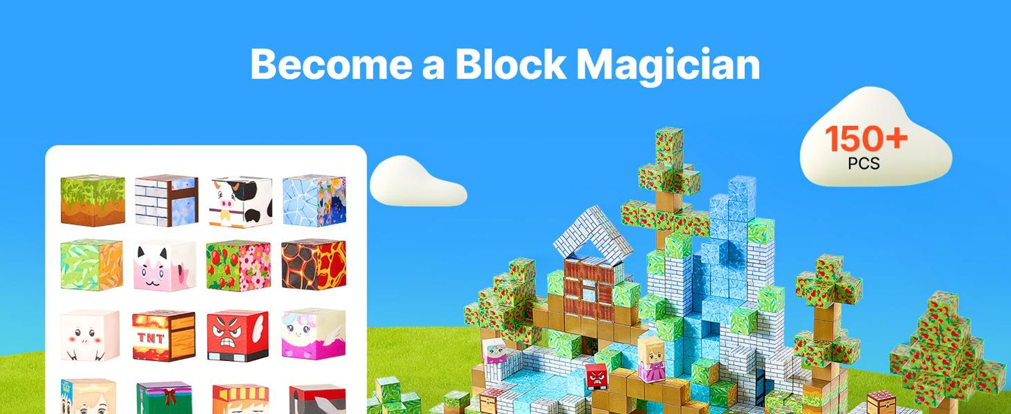 VEVOR Magnetische Bausteine, 150-teiliges Waldburg-Set, Magnetblöcke, STEM Montessori-Sensorikspielzeug als Weihnachts- & Geburtstagsgeschenk, Konstruktions-Stapelspielzeug, ab 3 Jahren