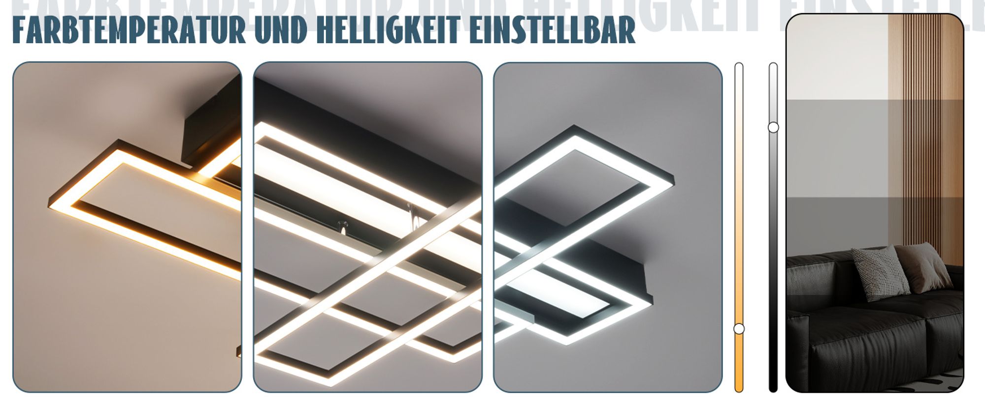 ZMH Deckenlampe LED Deckenleuchte Wohnzimmer 54W Schwarz Dimmbar Schlafzimmerlampe Modern mit Fernbedienung  Flur Rechteckig Deckenleuchten