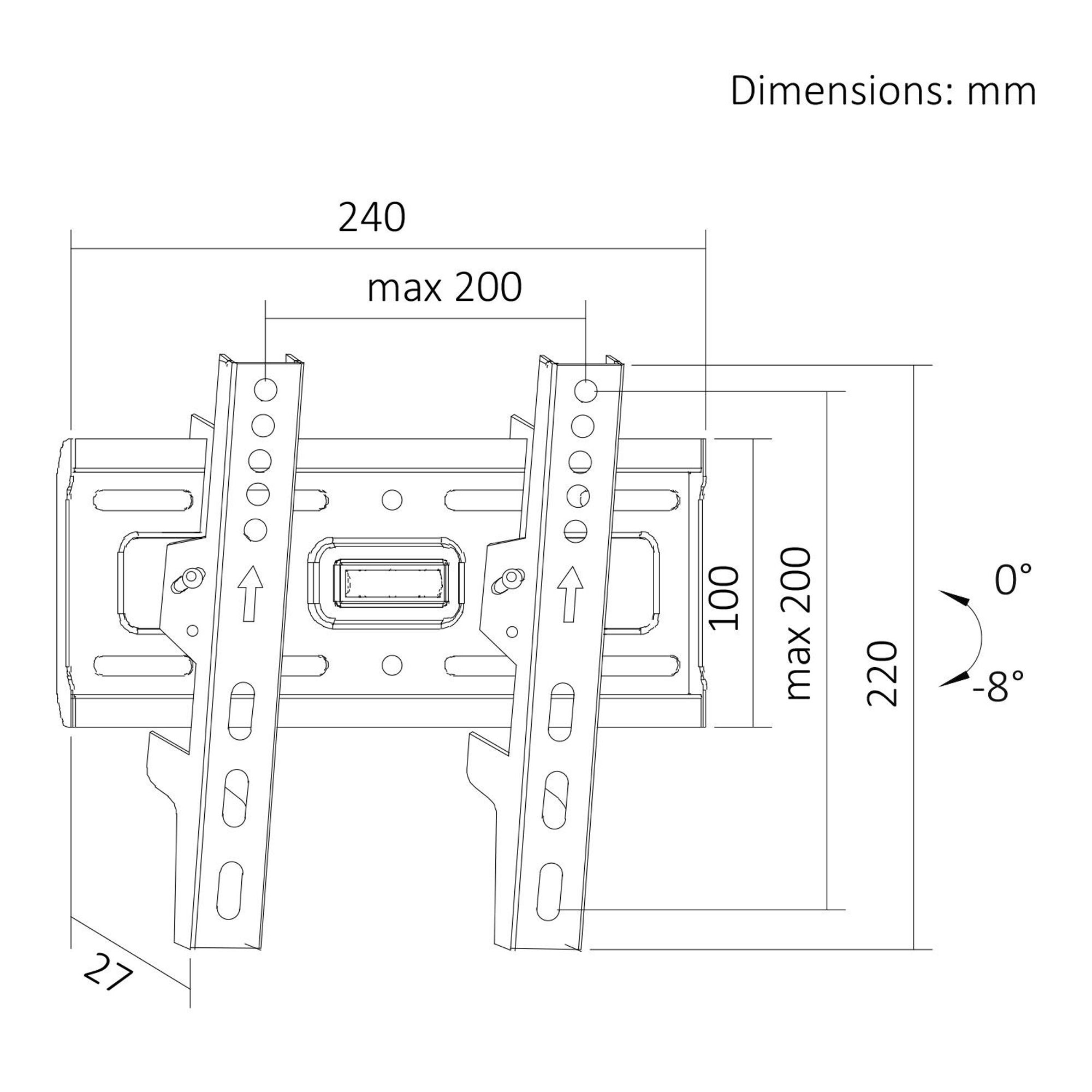 Maclean TV-Halterung/Aufhängung max. VESA 200x200 13–43" bis zu 45 kg schwarz Neigungsverstellung +2° bis -10° MC-189