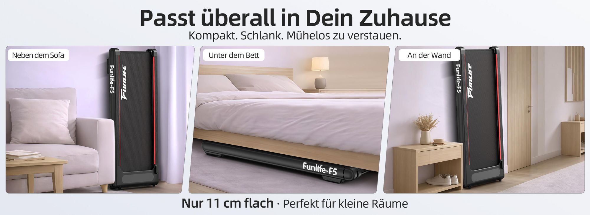 FunLife F5 platzsparend unter Bett und neben Sofa verstaubar