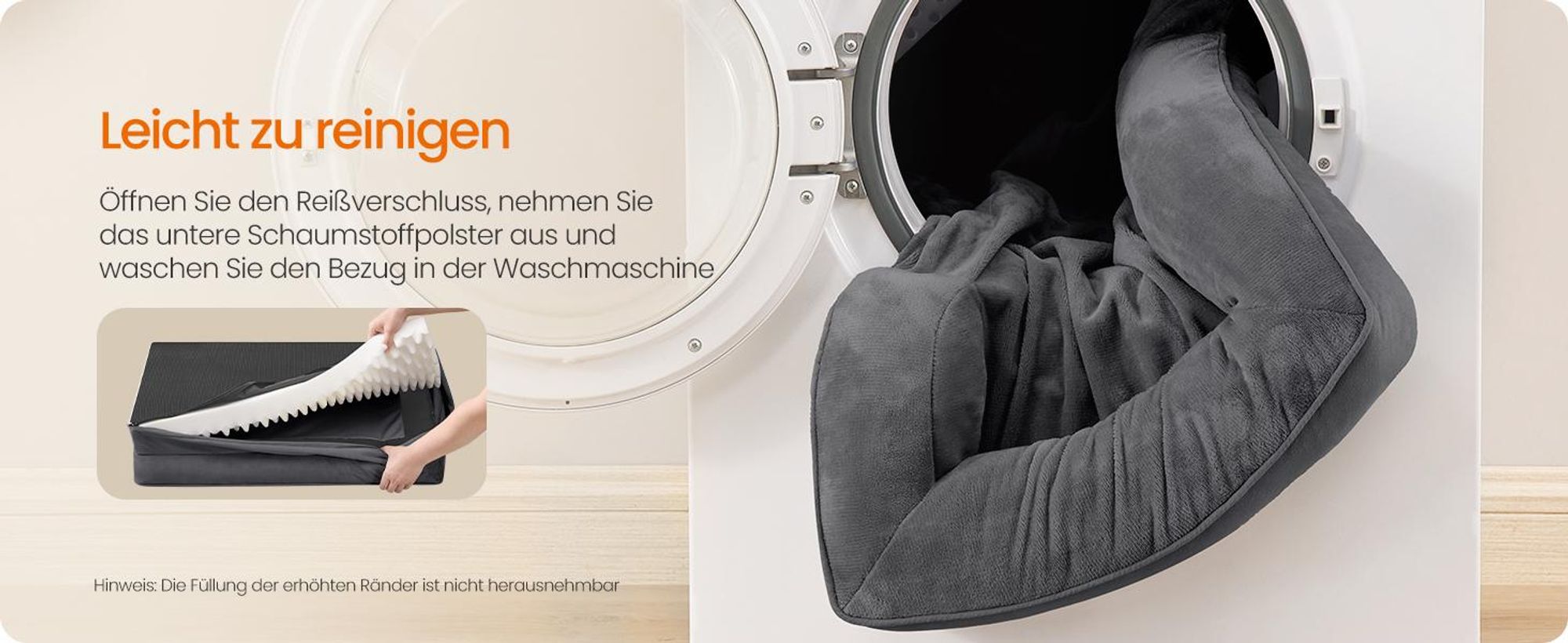 FEANDREA Orthopädisches Hundebett M, abnehmbarer Bezug, erhöhte Ränder, rutschfest, waschbar, Haustierbett, dunkelgrau
