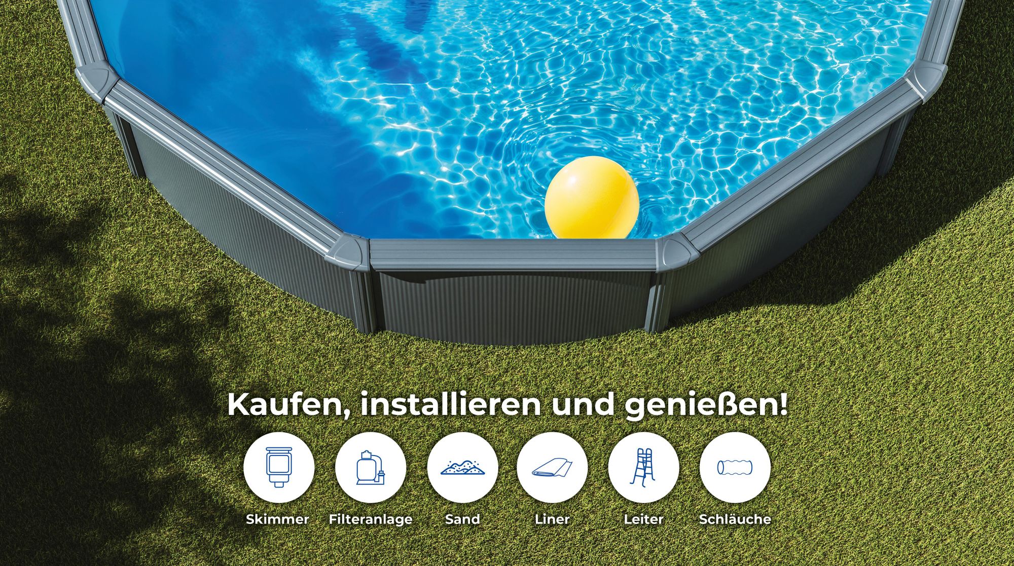 GRE Runder Stahlwandpool mit Anthrazitoptik KIT350GY – Ø 350 x 120 cm, Komplettset