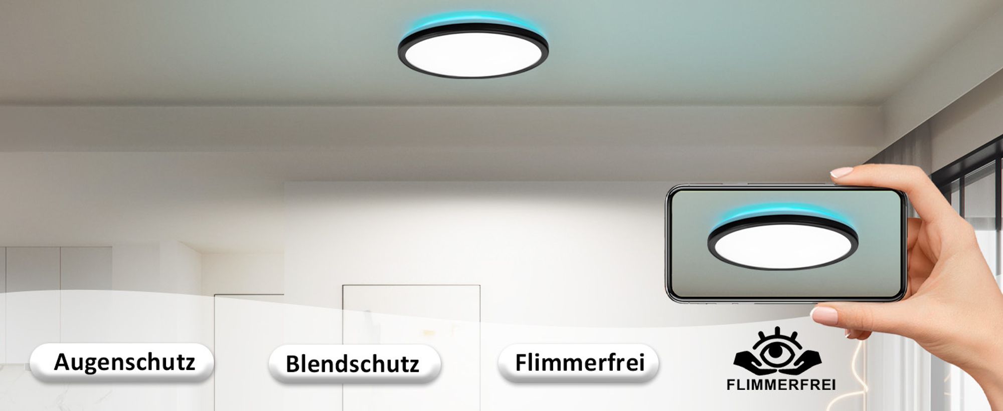ZMH Deckenlampe LED Deckenleuchte Flach Schlafzimmerlampe 30CM Badezimmerlampe 23W Küchenlampe  Schlafzimmer Schwarz Deckenbeleuchtung Flurlampe Decke Badlampe 3000K-6500K für Küche Flur