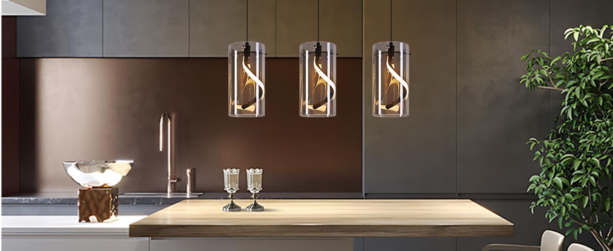 ZMH LED Pendelleuchte Esstisch Hängelampe aus Glas 1-flammig 11W Retro rauchgrau 3000K Warmweiß für Flur & Esstisch