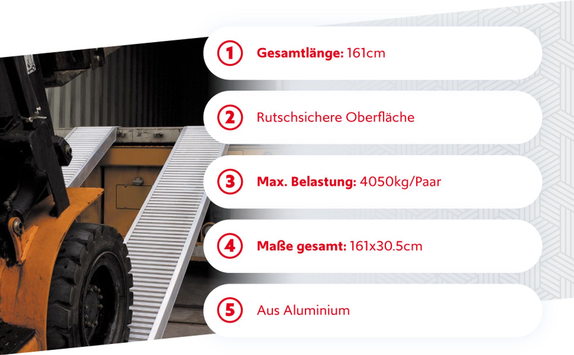 Wiltec 2x Auffahrrampe 161 cm 4050 kg für Motorrad ATV Quad, Aluminium Auffahrschiene, Verladerampe rutschsicher
