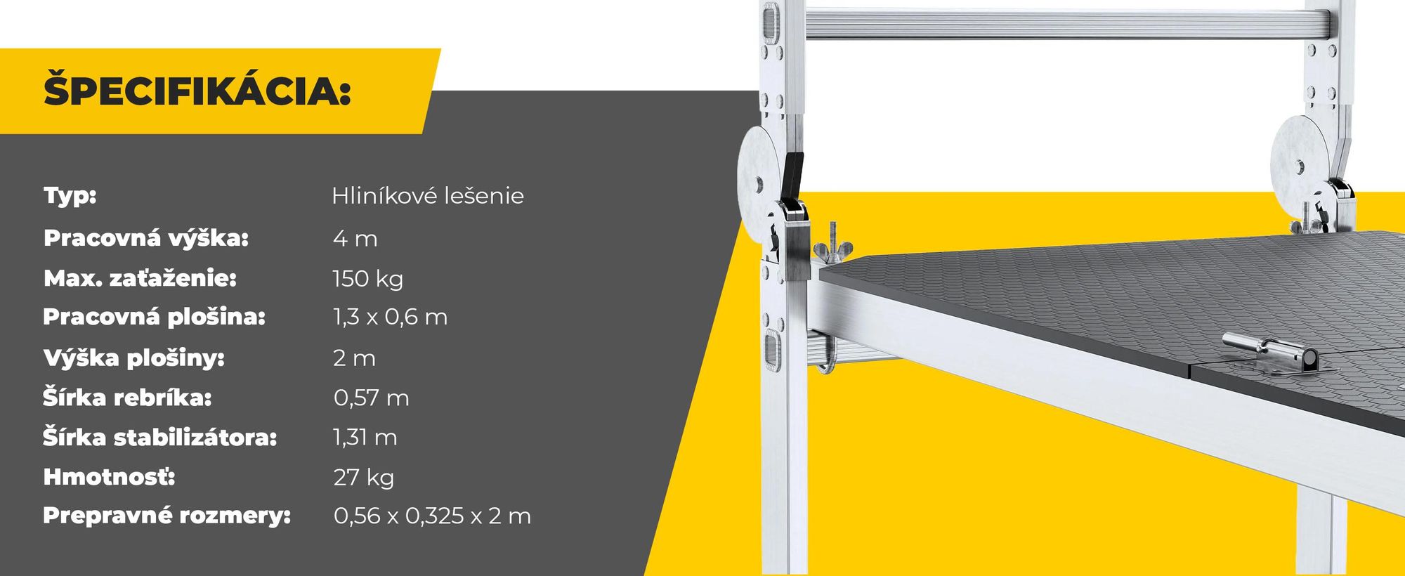Drabest | hliníkové lešenie - lešenie - rebríkové lešenie - rebríkové lešenie - do 150 kg - hliníkové lešenie - pracovná plošina - plošinové hliníkové lešenie