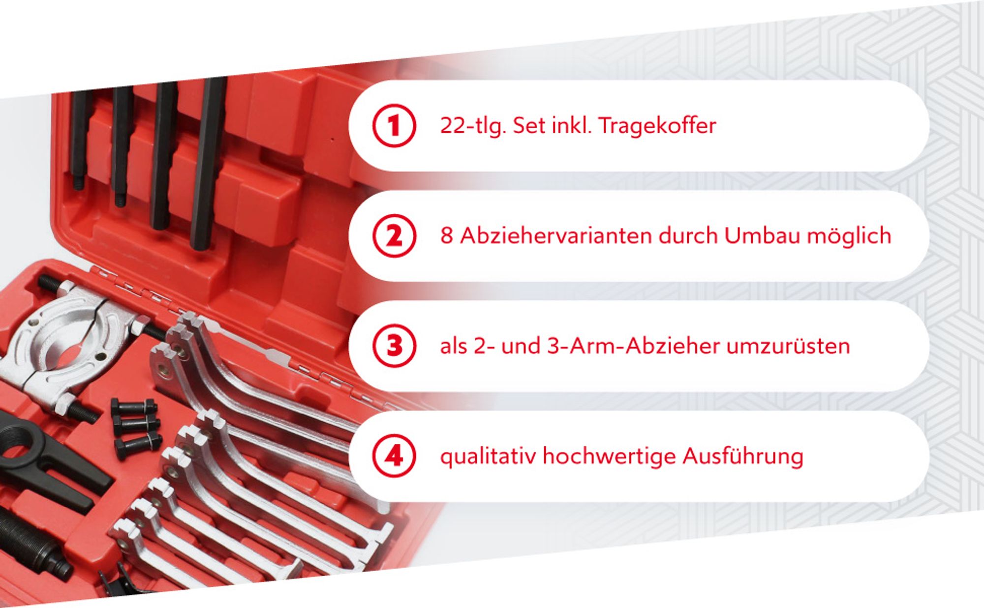 Wiltec Hydraulik Abzieher Set 22 teilig, mit 10 t Zugkraft, Kugellager Abzieher, Zahnrad Abzieher im praktischen Tragekoffer