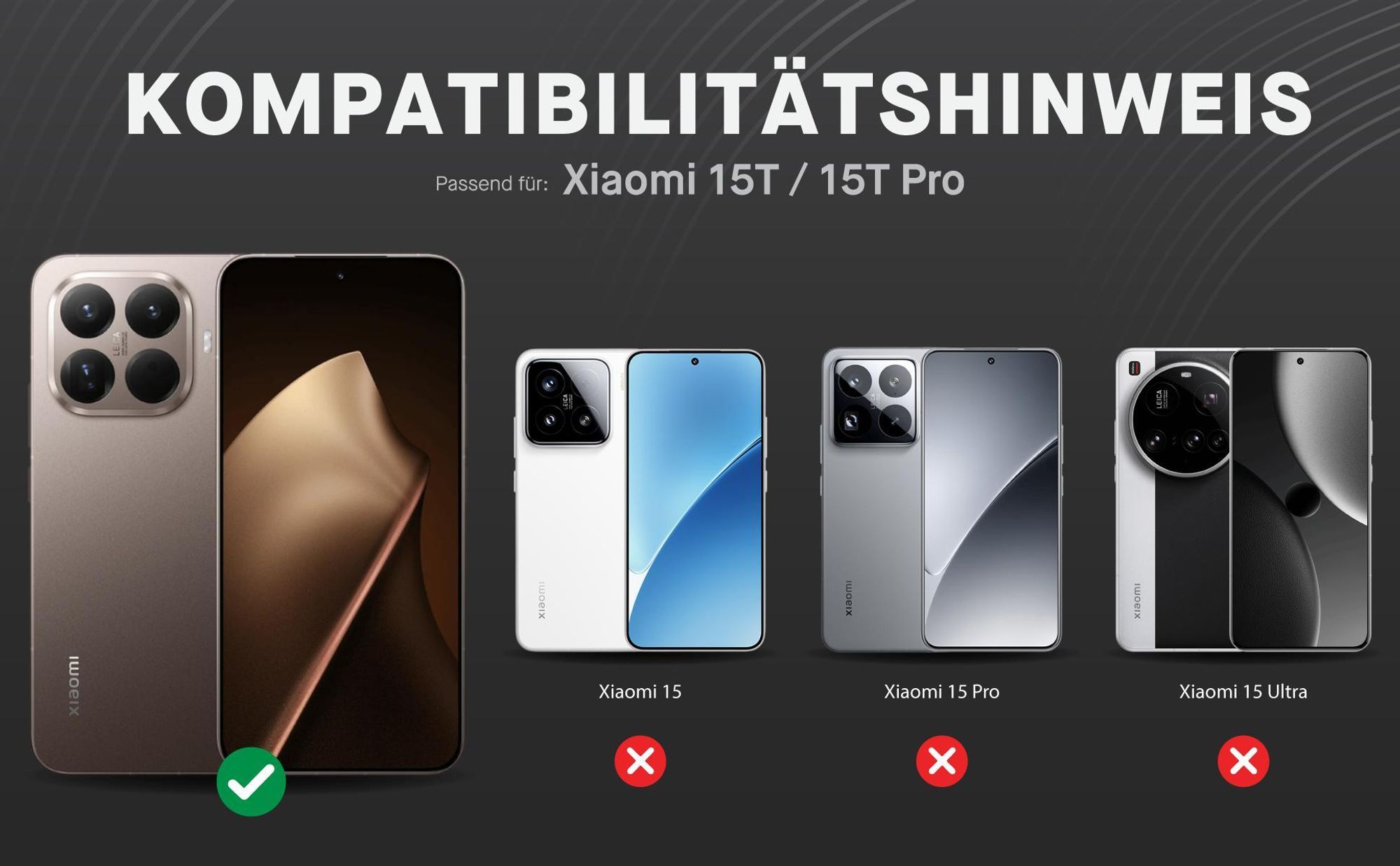 Kompatibilitätshinweise Displayglas für Xiaomi 15T / 15T Pro