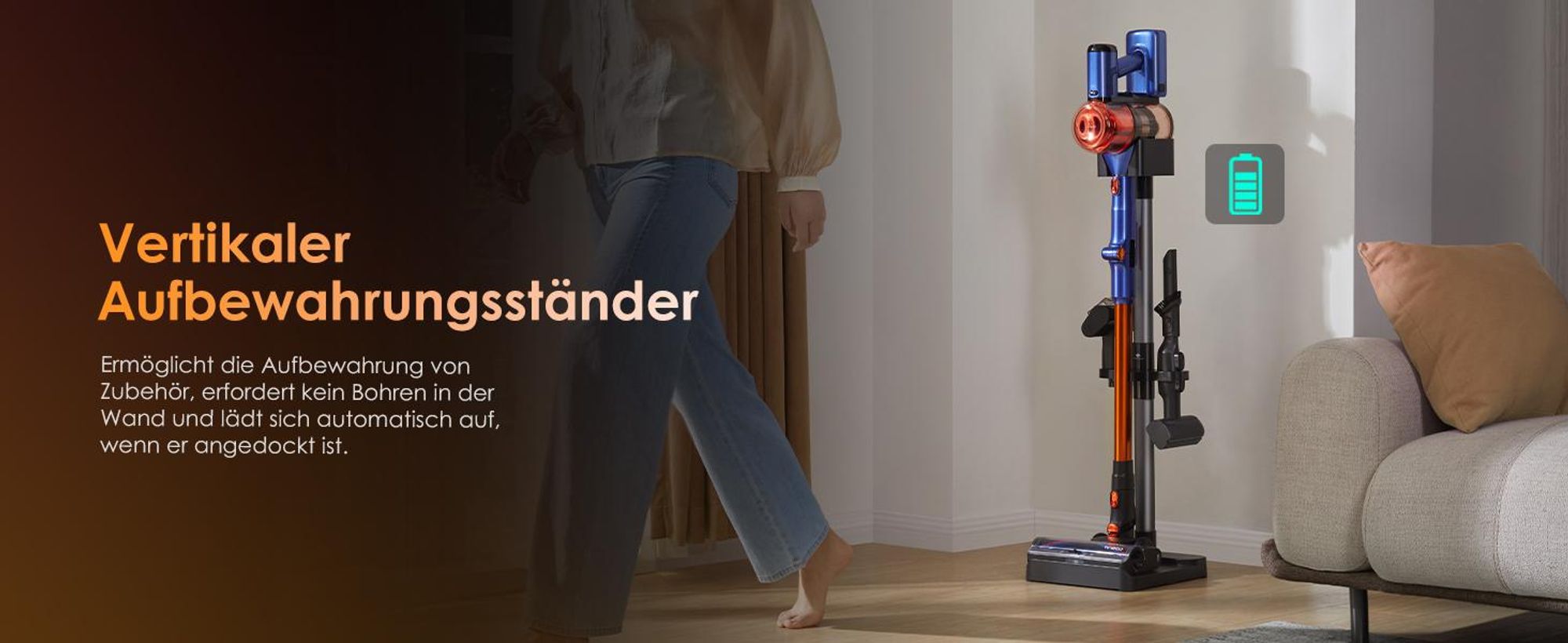 Tineco Pure ONE S70 Akku Staubsauger, 200 AW, LED, 3DSense Pro Reinigungssystem, Biz zu 95 Min. 6-stufiges Filter, ZeroTangle, Handstaubsauger Orange