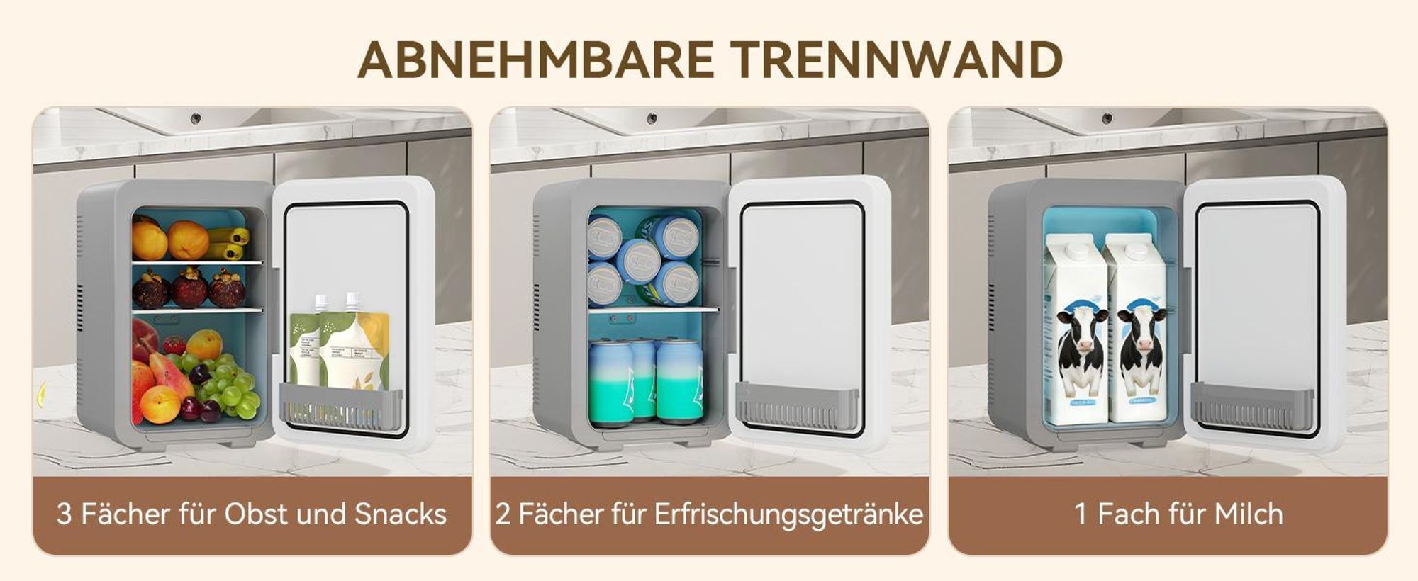Puluomis Mini Kühlschrank 10L, 2 in 1 Warm- und Kühlbox tragbar Ultra-Leiser Auto Kühlbox (<30dB) 12V/220V /230V AC/DC für Getränkedosen, Snacks Grau