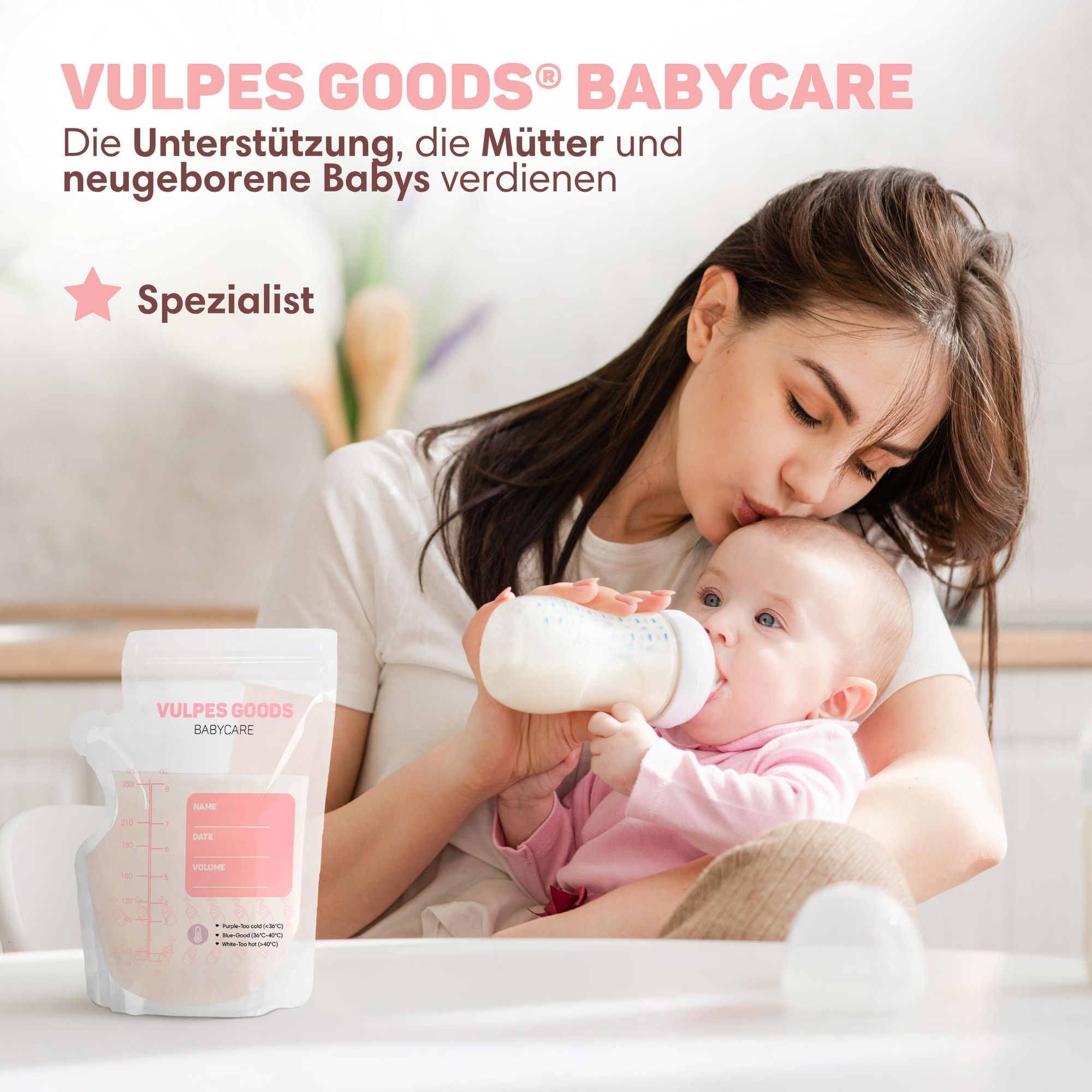 Vulpes Goods Muttermilch-Aufbewahrungsbeutel, Still-Aufbewahrungsbeutel, Mit Ausguss, Extra groß, 250 ml, 60 Stück, BPA-frei