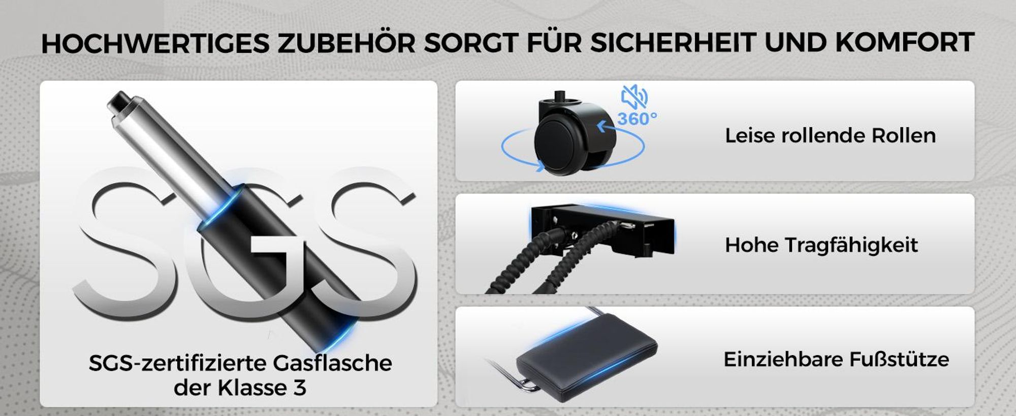 GTPLAYER Gaming Stuhl, breiter Bürostuhl mit Taschenfeder, Ergonomischer PC-Stuhl, Verstellbarer und Drehbarer Schreibtischstuhl, Kunstleder, Schwartz