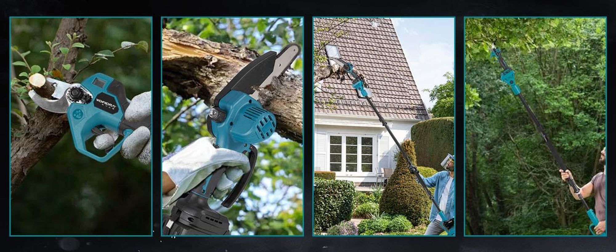 Akku-Hochentaster 3-in-1 Bürstenloser Elektro Teleskop Hochentaster Astsäge Gartenschere mit 2× Akku, 2m Stangenlänge, Kompakte Hochentaster zum Baum-