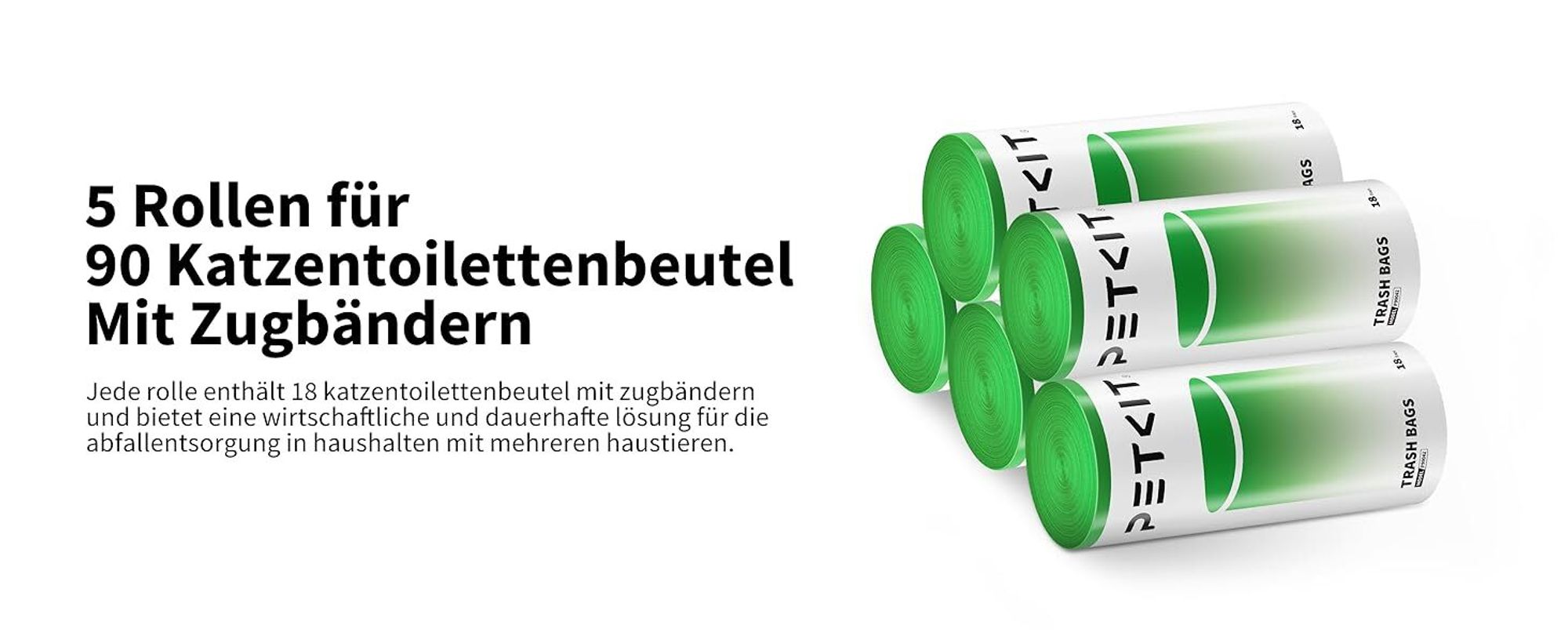 PETKIT Katzentoilettenbeutel mit Zugbändern, Beutel für Katzentoilette für Pura MAX 2 und PUROBOT Max Pro, 5 Rollen*18 (90 Stück)