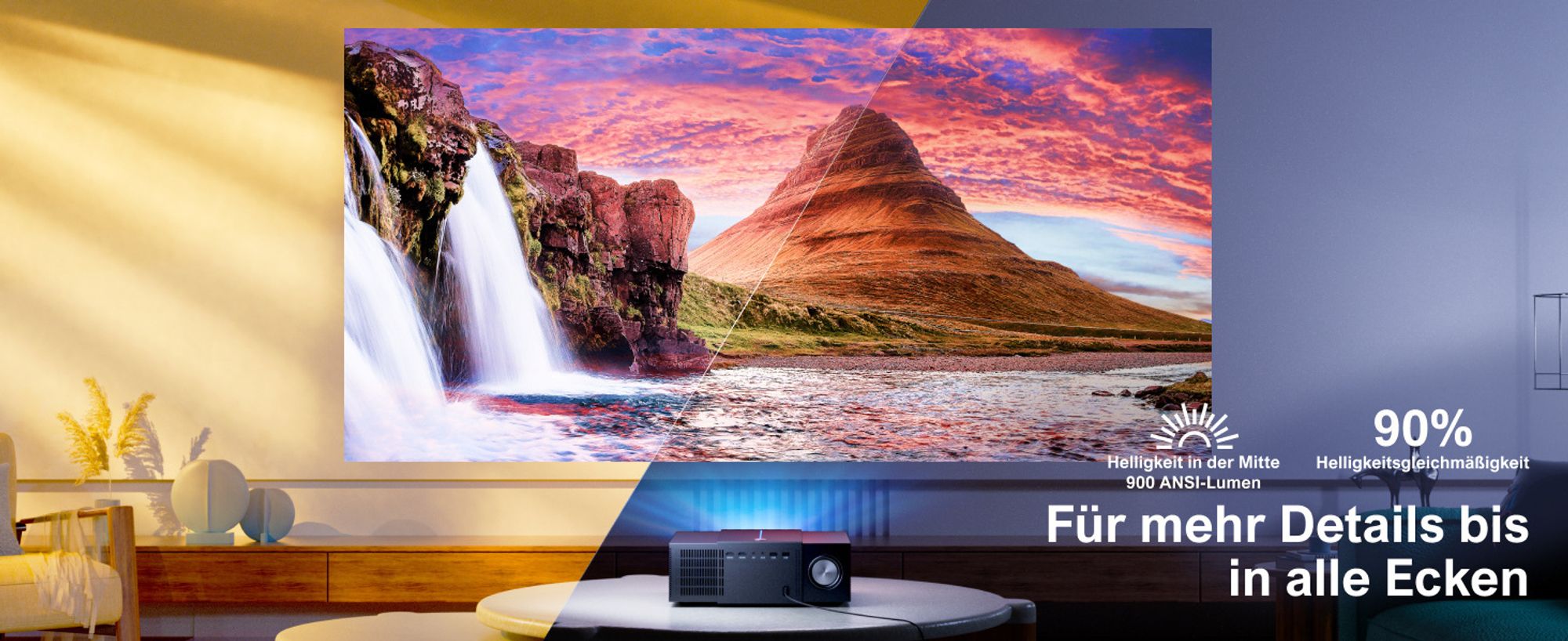 ULTIMEA Beamer 4K Heimkino Unterstützt 900 ANSI-Lumen mit Hindernisvermeidung und 6D Trapezkorrektur, Native 1080P Projektor, Apollo P60