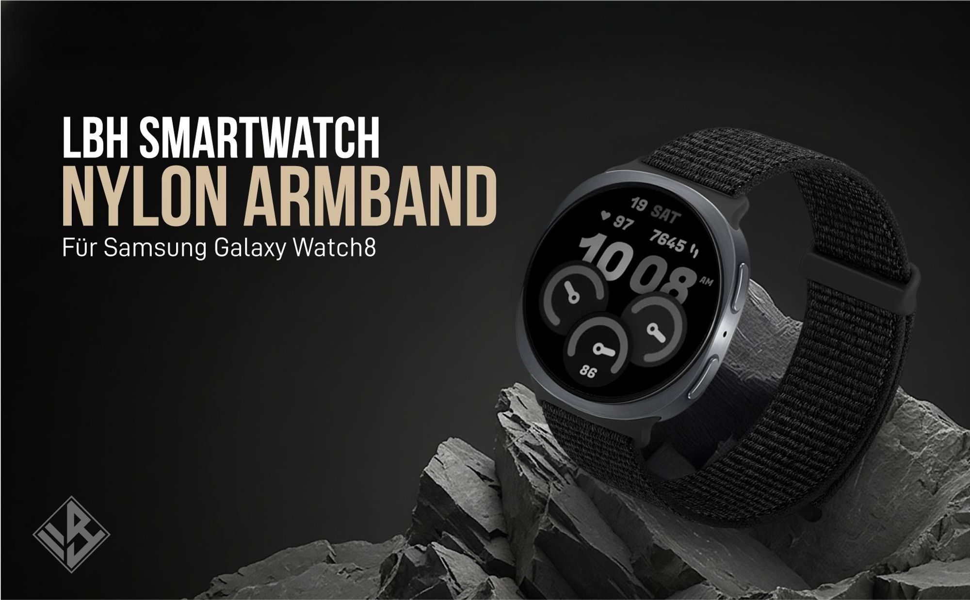 Schwarzes Armband für Samsung Galaxy Watch8 40mm mit Klettverschluss