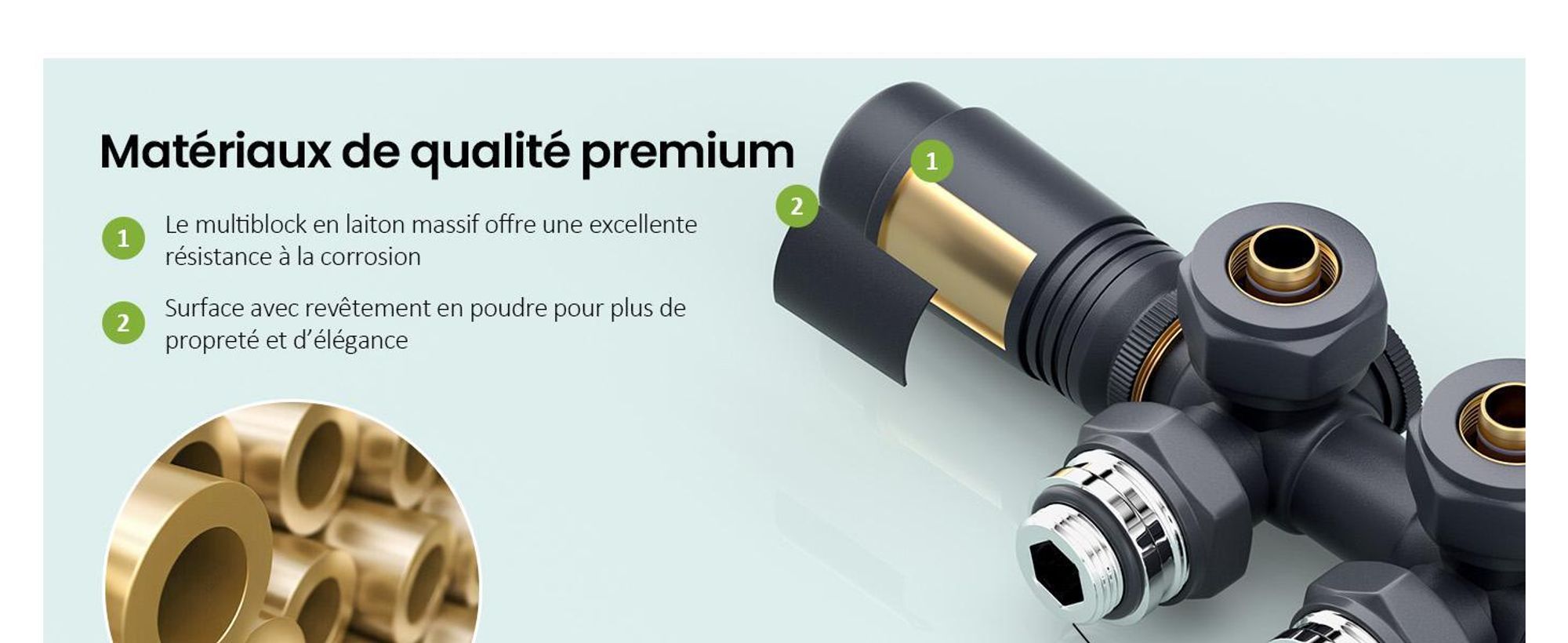 Kit thermostatique pour radiateur de salle de bains – Vanne thermostatique couleur Anthracite – Adapté aux tubes 15 mm et 16 mm (2 pcs)
