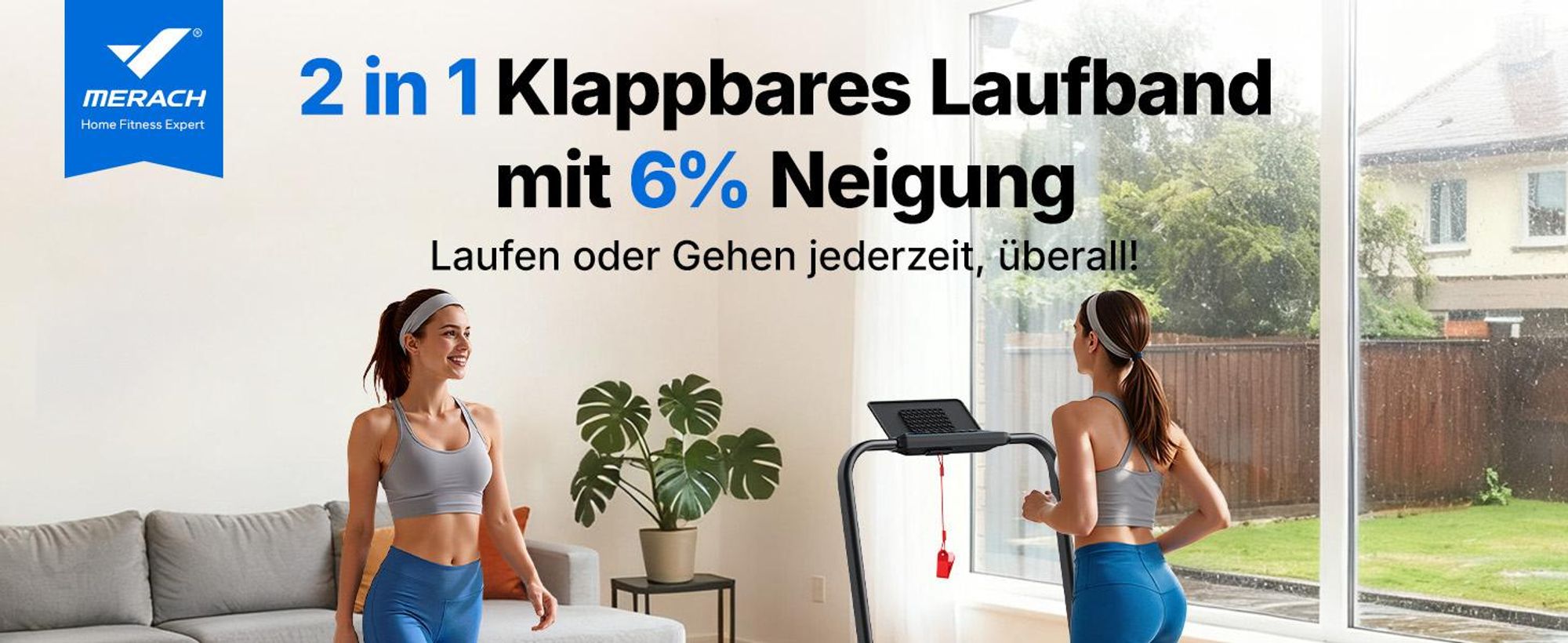 Merach 2-in-1 Laufband mit 6 % Steigung, 1–12 km/h, 3,0 PS, App, Fernbedienung, bis 136 kg, LED-Display Walking Pad