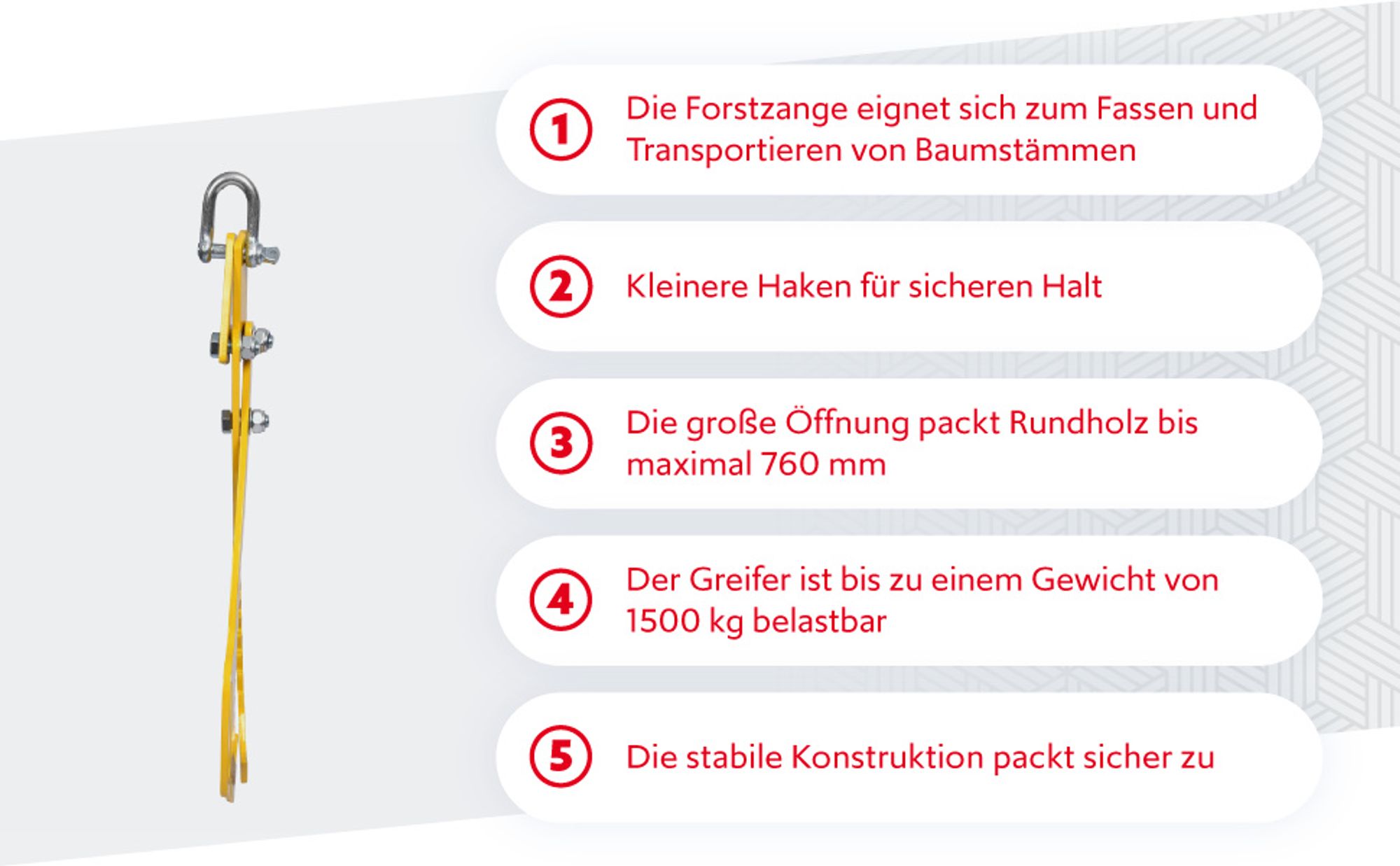 Wiltec Forstzange für Baumstämme bis 760 mm, mit 1500 kg Zugkraft, Holzzange Hebezange Packzange mit 2 Klemmdornen