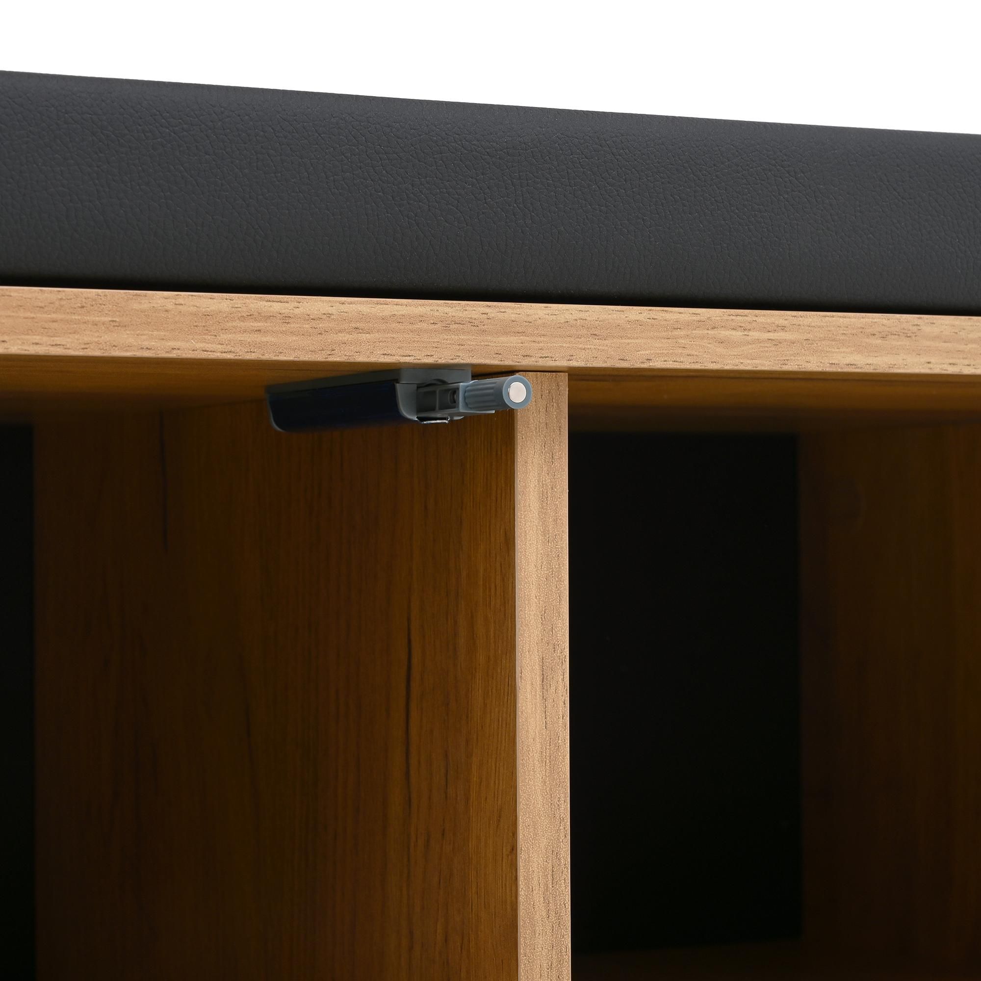 Merax Garderobenset 2-teilig, Wandgarderobe mit 3 Haken und Schuhschrank mit Kissen Sitzbank, Garderobenbank, Flurmöbel, Schwarz + Natur