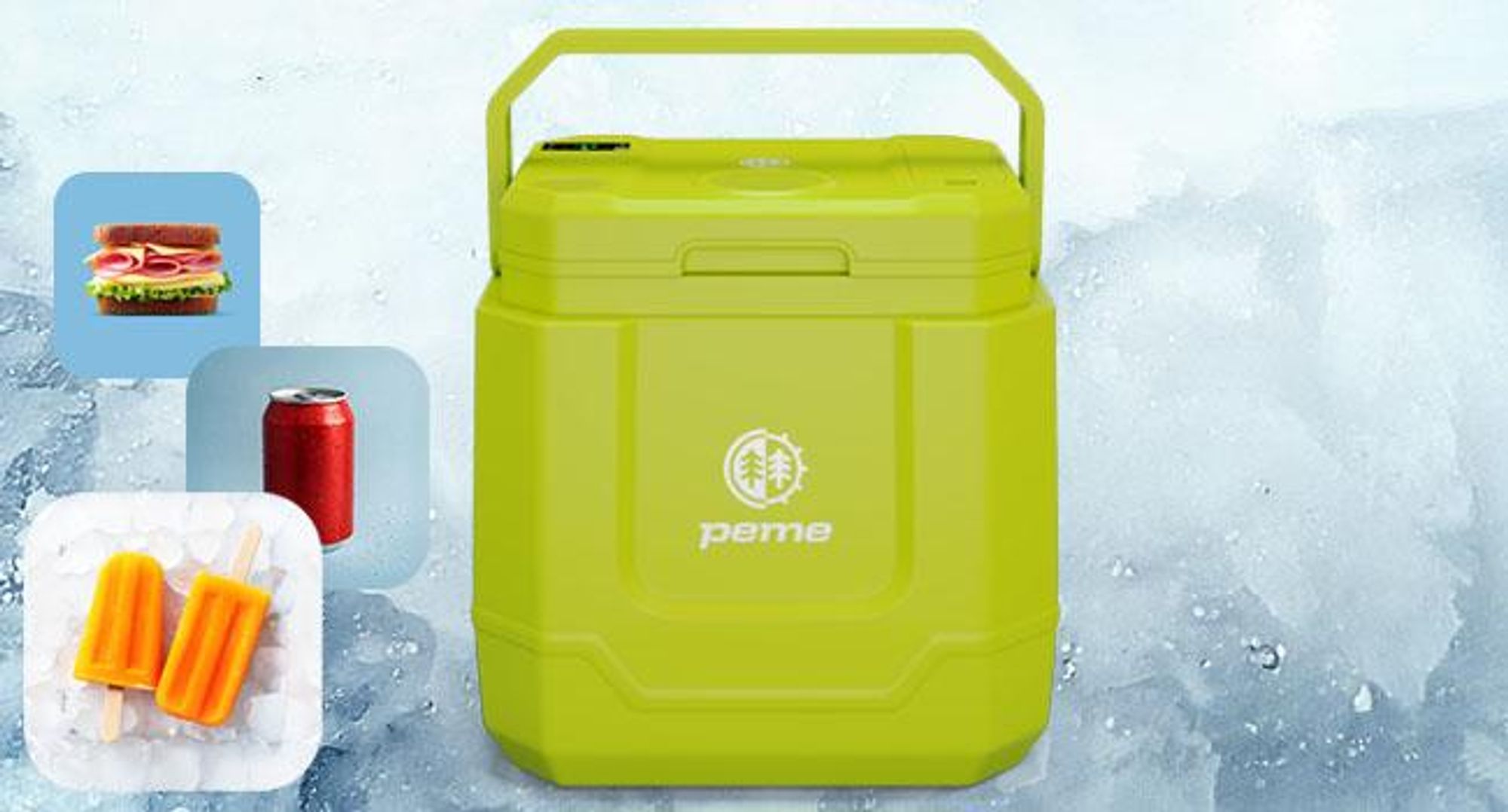 Peme Elektrische Kühlbox Trip Neon - Auto Camping Kühlschrank Bluetooth Lautsprecher leise Wärmebox Minikühlschrank Reise PKW LKW Zelt USB Car fridge