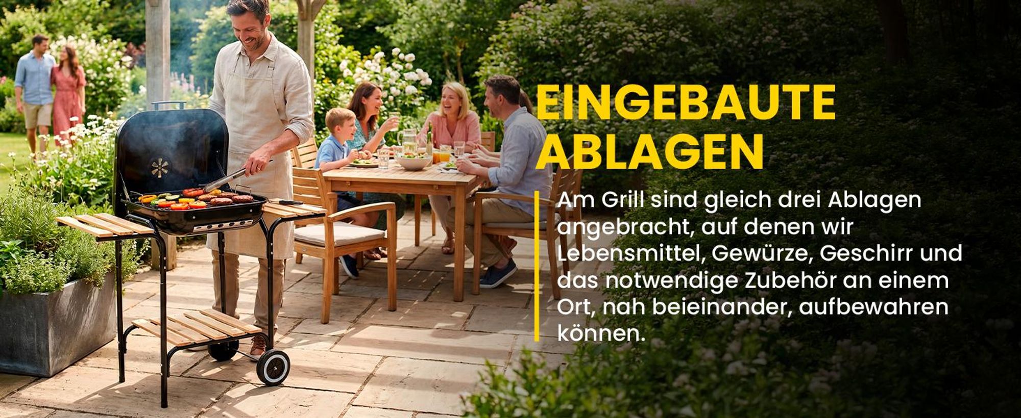 Holzkohlegrill Grillwagen mit Ablagen Gartengrill Camping Garten mit Rädern Terrasse BBQ
