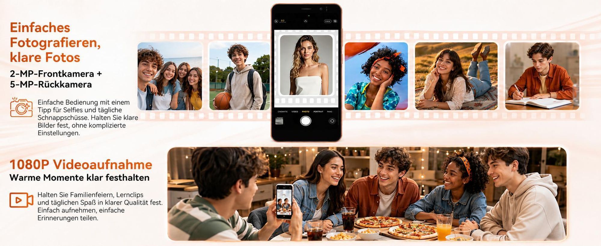 2026 Oscal Wave 2C 5" ultraleicht Handy Ohne Vertrag incl 18W charge, Android 16, 12+32GB, Face ID, Dual SIM, 1080P, Free TPU Protective Case