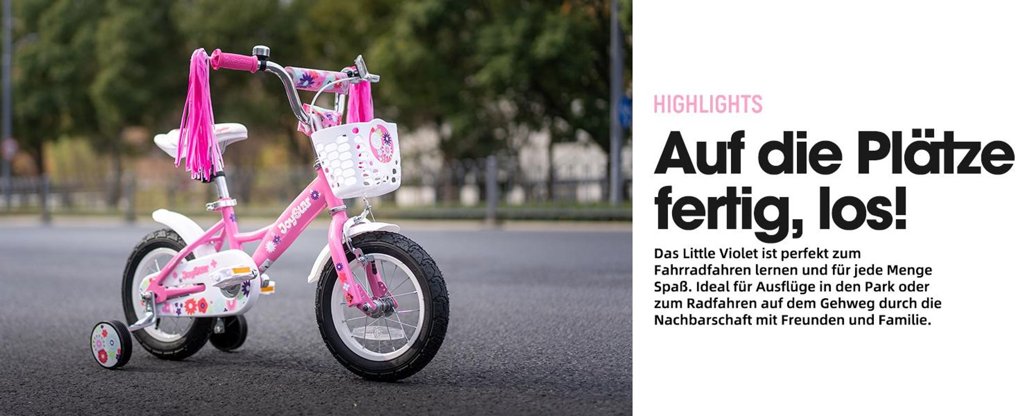 JOYSTAR Mädchenfahrrad Kinderfahrrad 12/14/16 Zoll mit abnehmbaren Stützrädern, Korb, Fahnenbändern, Doppelbremse & verstellbarem Sattel 2–7 Jahre