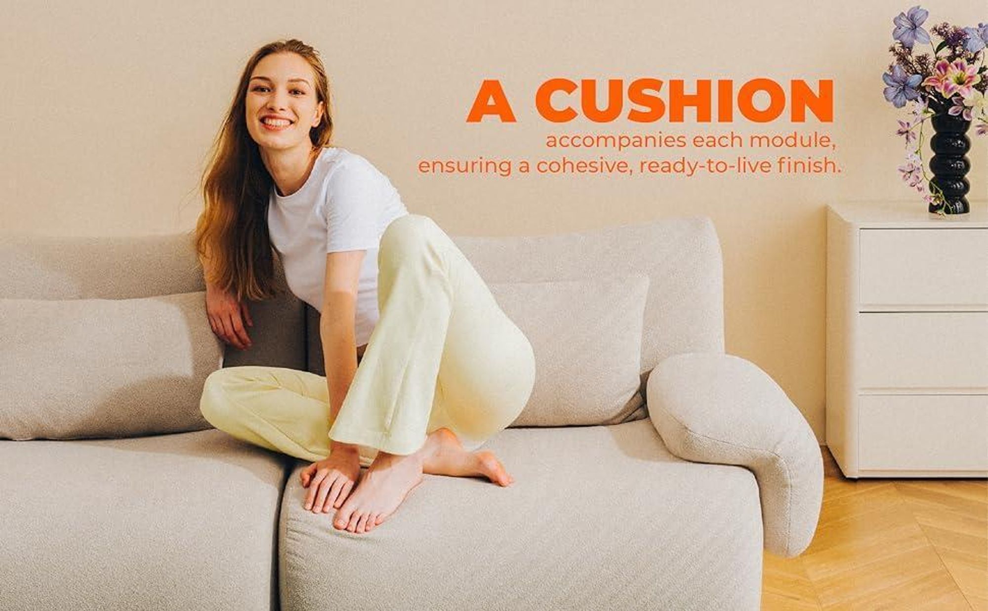MILYSOFA SOFATIME 3-Sitzer-Modul-Ecksofa mit Chaiselongue, feiner Bouclé-Stoff, tiefblau