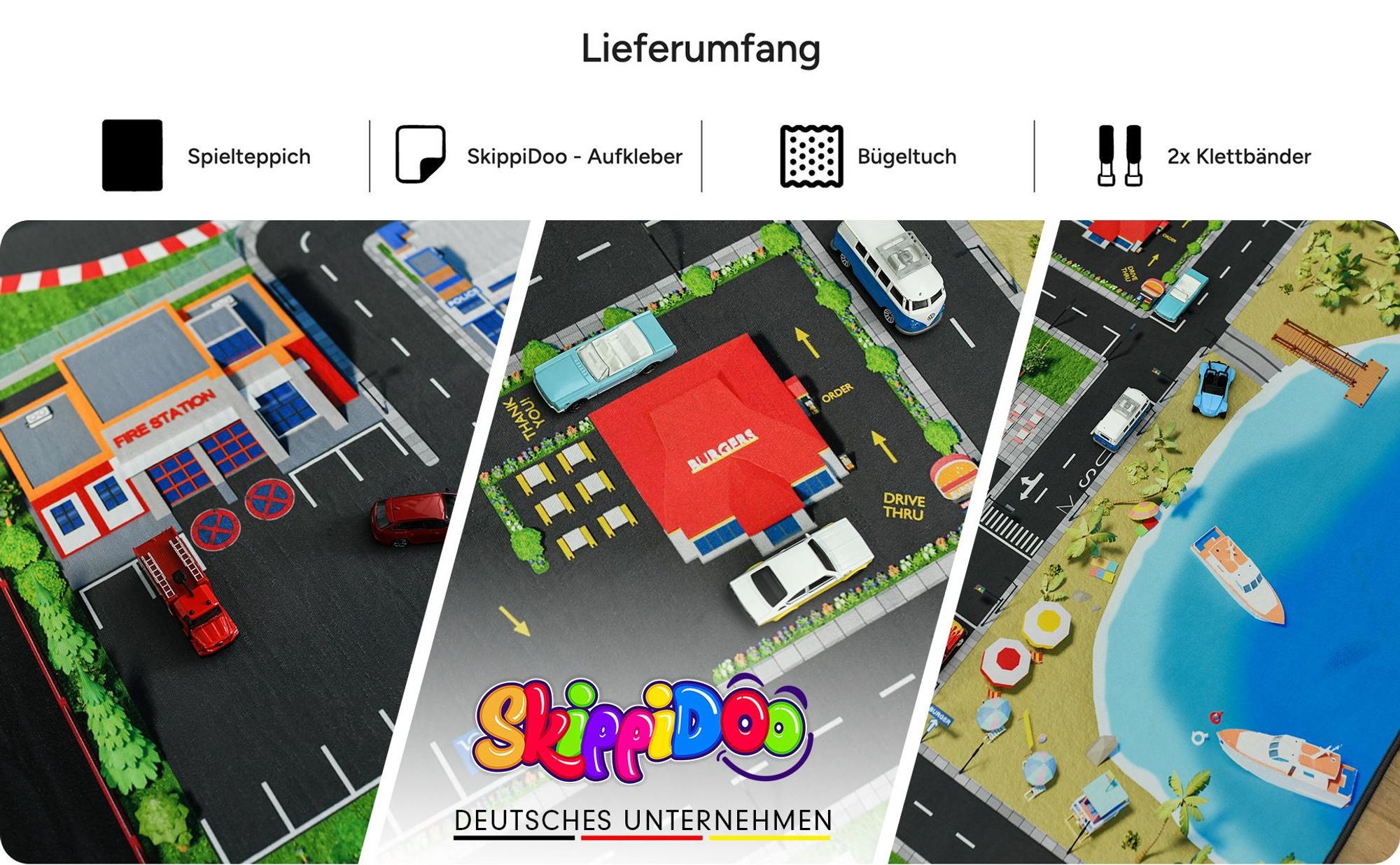 SkippiDoo Kinder Spielteppich Straßenteppich (300x200 cm) - rutschfest & -zertifziert - Teppich Jungen & Mädchen Kinderzimmer, Kinderteppich