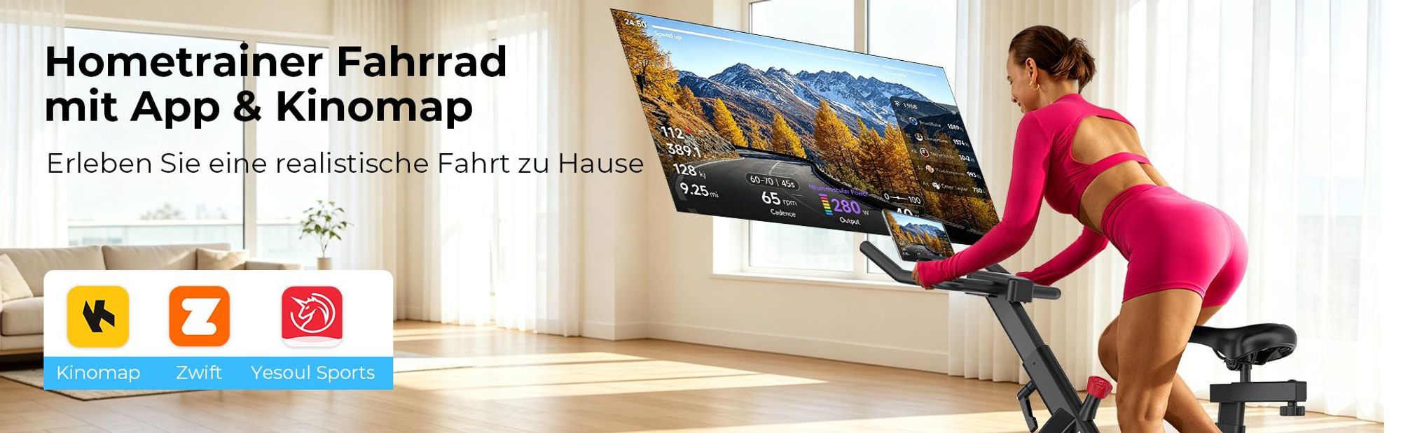 JASPORT A3 Leises Heimtrainer Fahrrad,  LED-Monitor, Bluetooth & App, verstellbarer Sitz & Widerstand, Tablet-Halter, bis 120 kg, Fitnessbike Zuhause