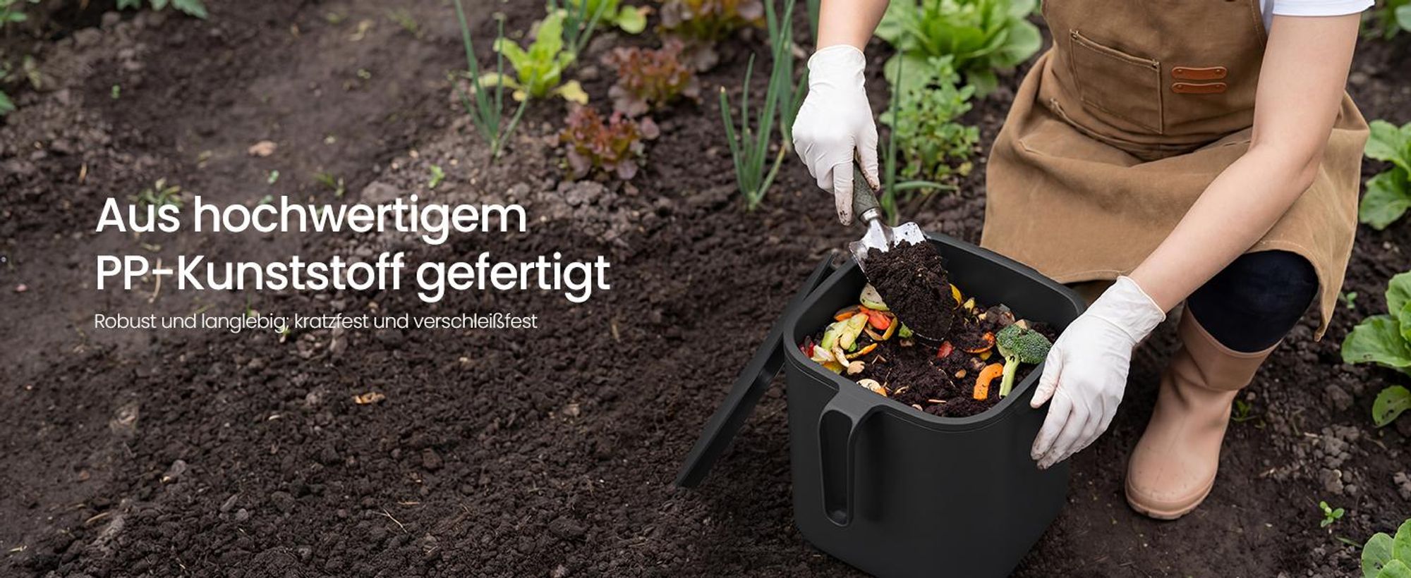 SONGMICS Geruchsdichter Komposteimer mit Abtropfkorb, 4 L Bioeimer für die Küche, 21 x 20 x 19,5 cm, Schwarz