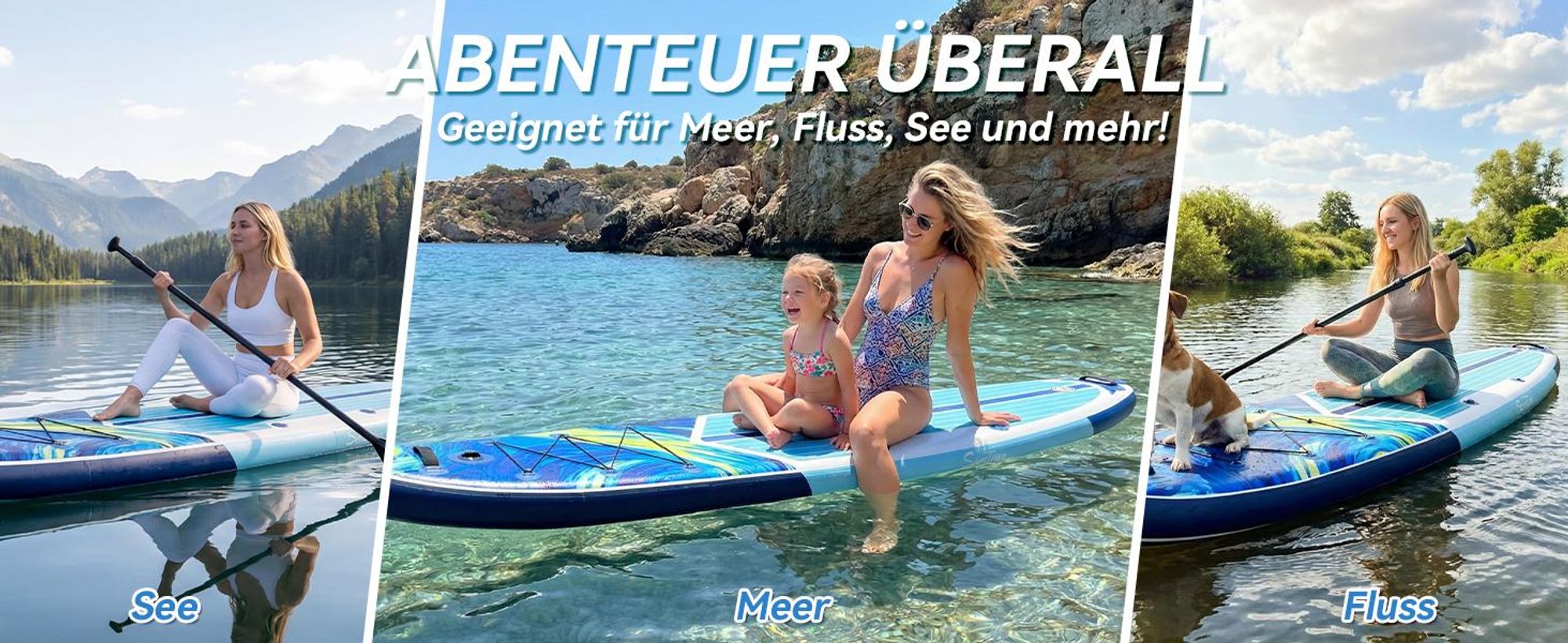Puluomis SUP Board mit Sitz 335cm, Stand Up Paddle Boards Set, Paddling Paddelboard Surfbrett Aufblasbar, Pumpe Tragetasche, MB. bis 150Kg Blau