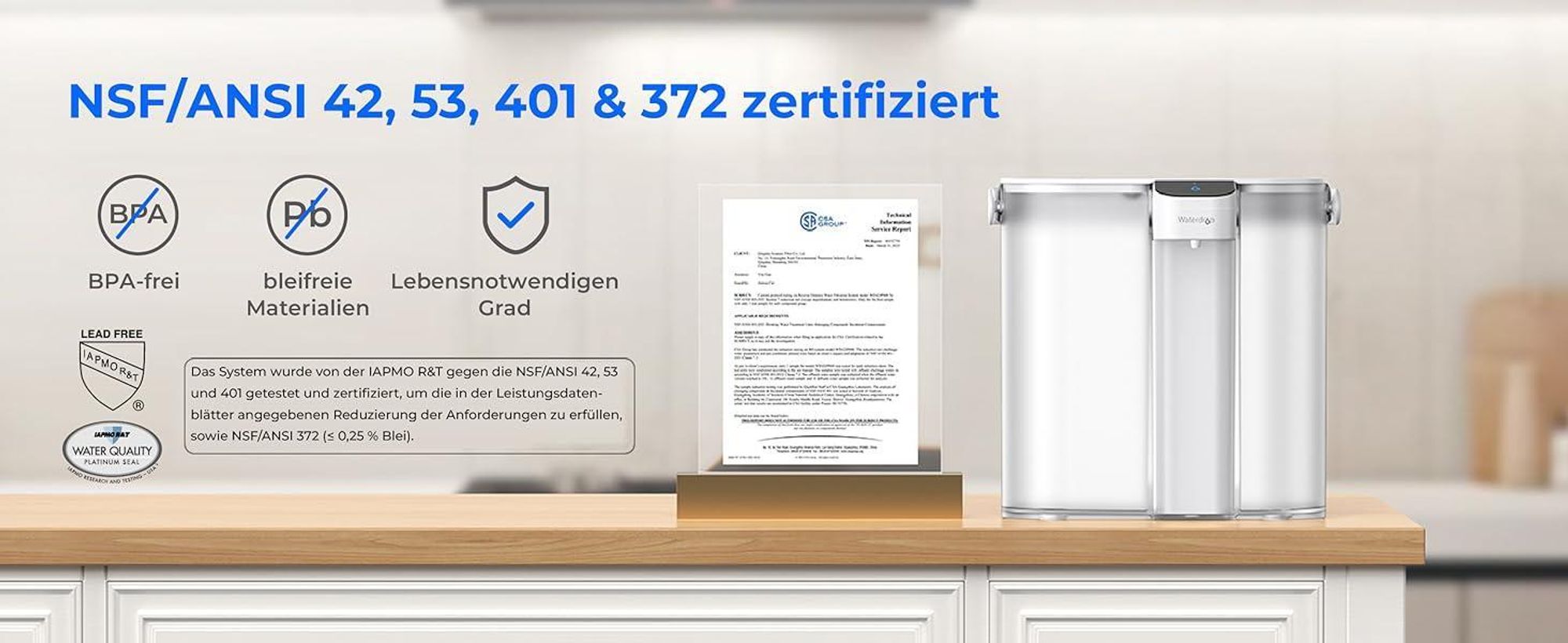 Waterdrop Eletric Wasserfilter Krug für Kühlschrank mit 4 Filter, Countertop Wasserfilter System, 757 Liter, Weiß, WD-ED02W