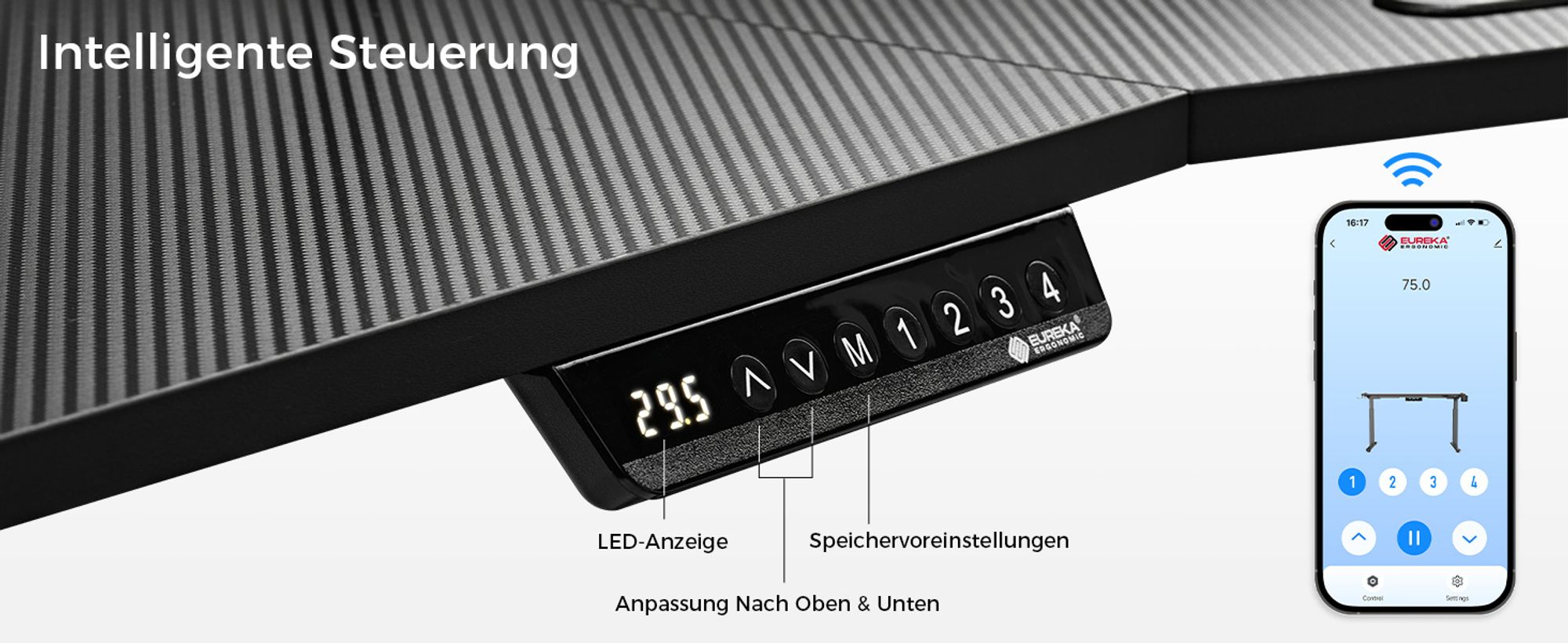 EUREKA ERGONOMIC Elektrisch Computertisch 182×76cm Höhenverstellbarer Schreibtisch Stehpult Gaming Tisch mit Monitorständer und Tastaturablage