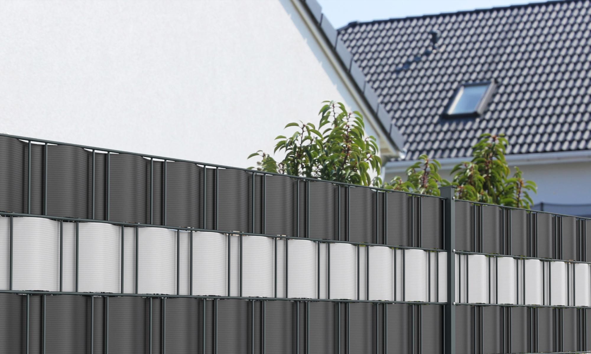 Sichtschutzstreifen PVC Doppelstabmatte 19cmx252cm 10Stück Zaun Sichtschutz Anthrazit paramondo