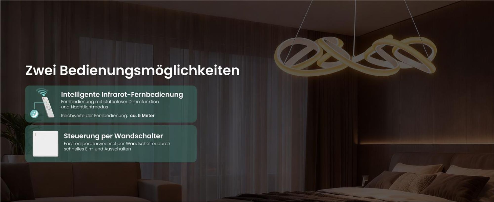 Mai & Mai Pendelleuchte Esstisch, 52cm LED Moderne Hängelampe Weiß, stufenlos dimmbar 3000K–6400K, höhenverstellbare mit Fernbedienung, Alivetta25040