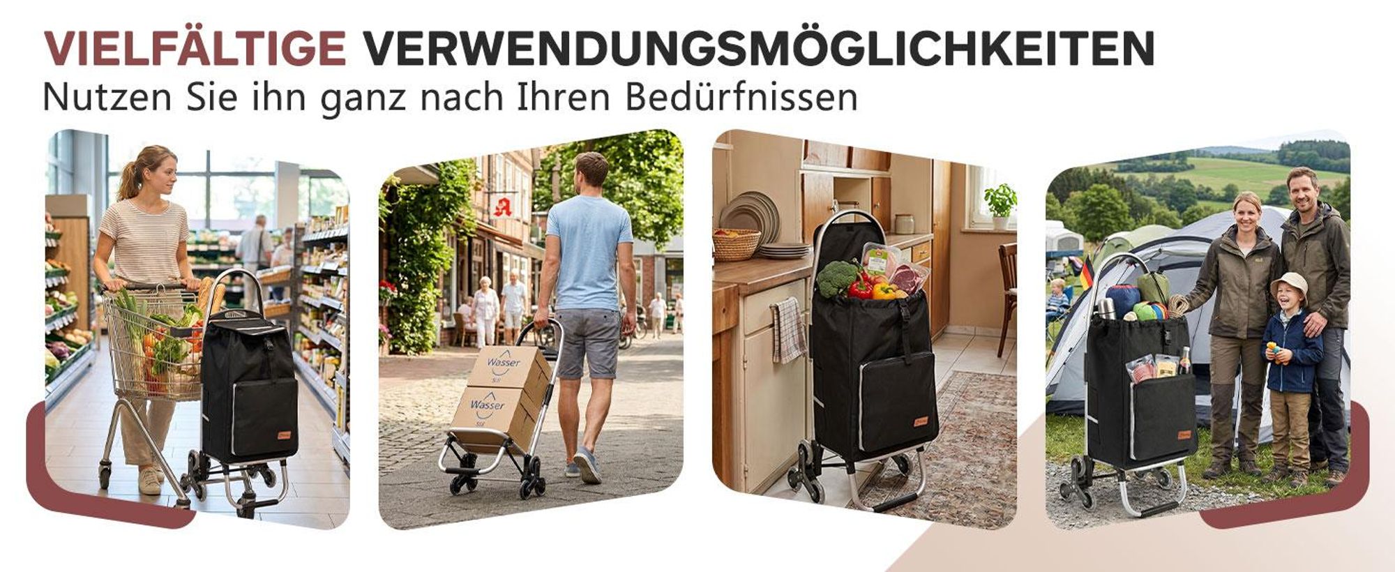 Sekey Klappbar Einkaufstrolley Treppensteiger Aluminium, mit 50L Wasserdichter Tasche, Kühlfach, Schwarz