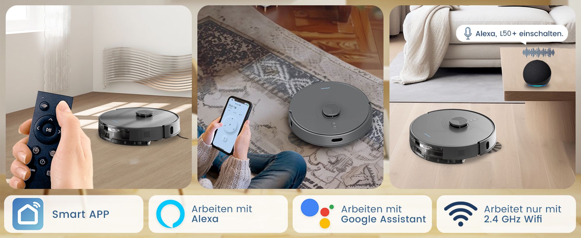 Saugroboter AIRROBO L50+ mit Saug- und Wischfunktion, 10000Pa Leistungsstarke Saugkraft, 240 Minuten Akkulaufzeit