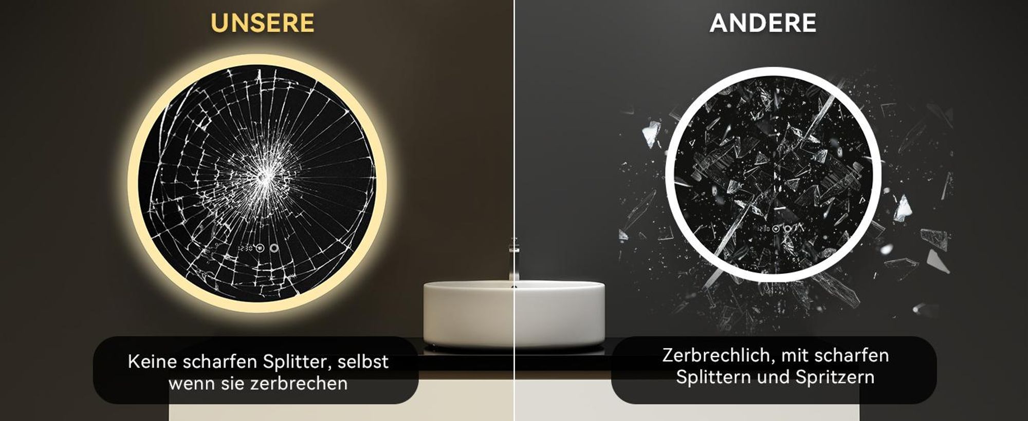 Puluomis Badspiegel beschlagfrei 70cm mit Uhr Temperatur, 3 Farbe dimmbare Helligkeit LED Beleuchtung,Badezimmerspiegel 6500k spritzwassergeschützt