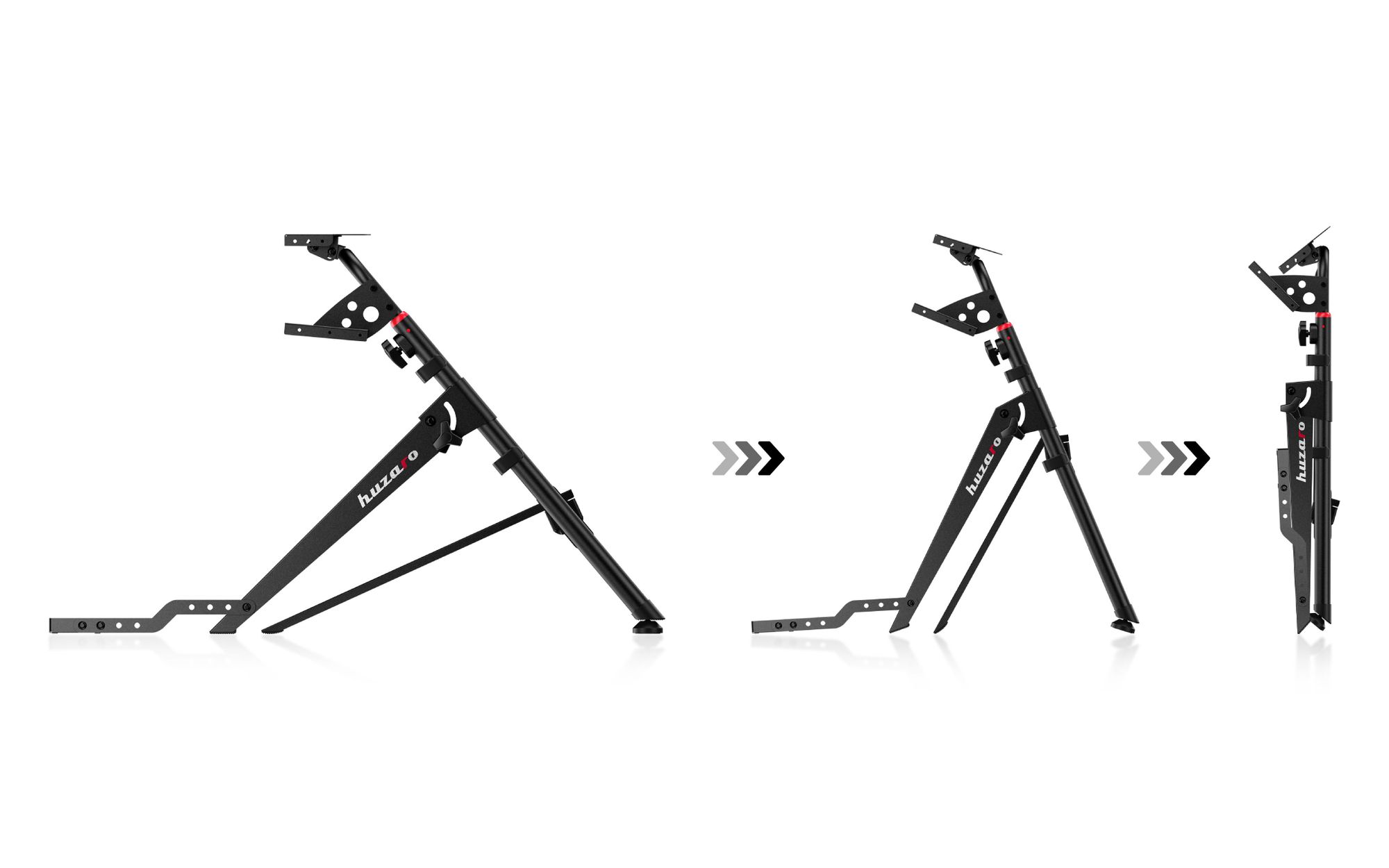 Huzaro Speed 4.0 Lenkradständer für Logitech, Thrustmaster, Fanatec, MOZA, Simagic – Höhenverstellbar, klappbar, mit Schalthebelhalterung